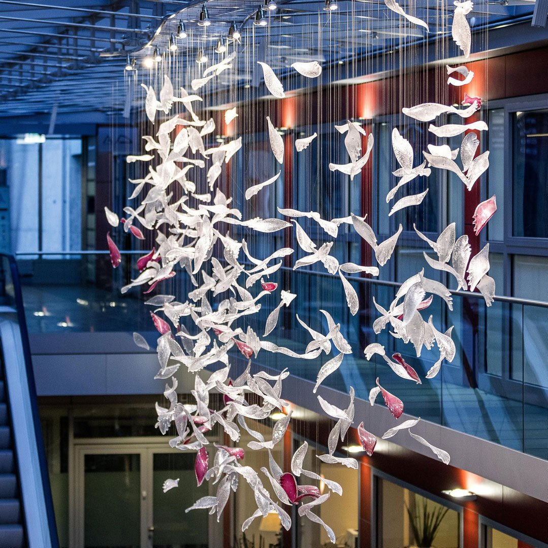 Elegant Flying Glass Feather Chandelier - Modern Crystal Ceiling Light Fixture for Dining Room, Bedroom, Living Room Decor