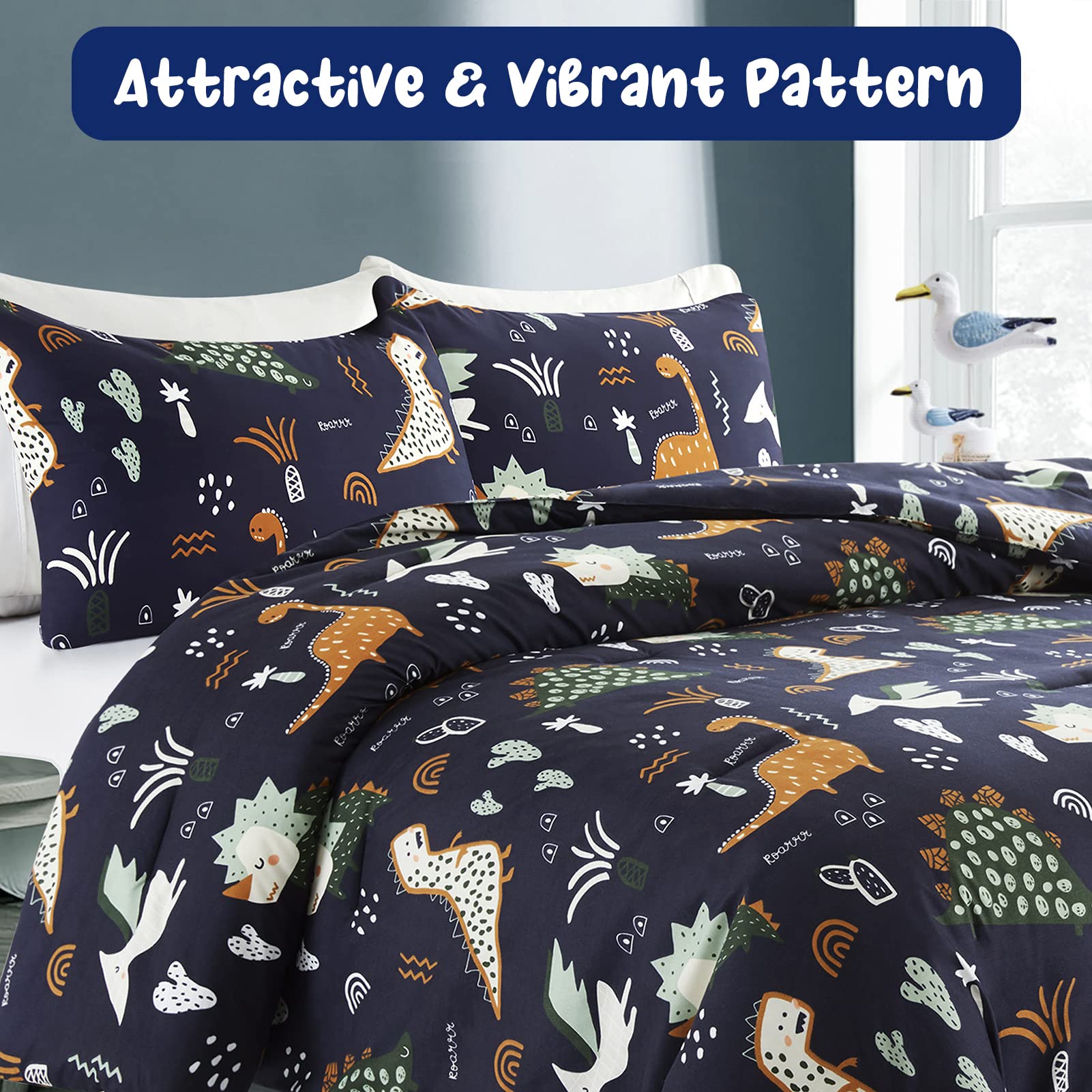 HollyHOME 2-Piece Twin Size Dinosaur Comforter Set for Boys - Soft & Cozy Bedding (66