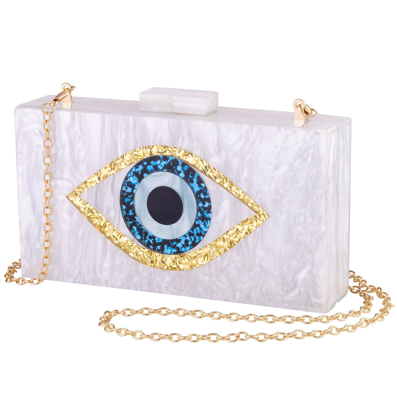 LETODE Women's Evil Eye Acrylic Clutch Purse - Glitter Evening Bag with Chain, Shoulder & Crossbody Strap - Perfect for Parties, Weddings & Night Out