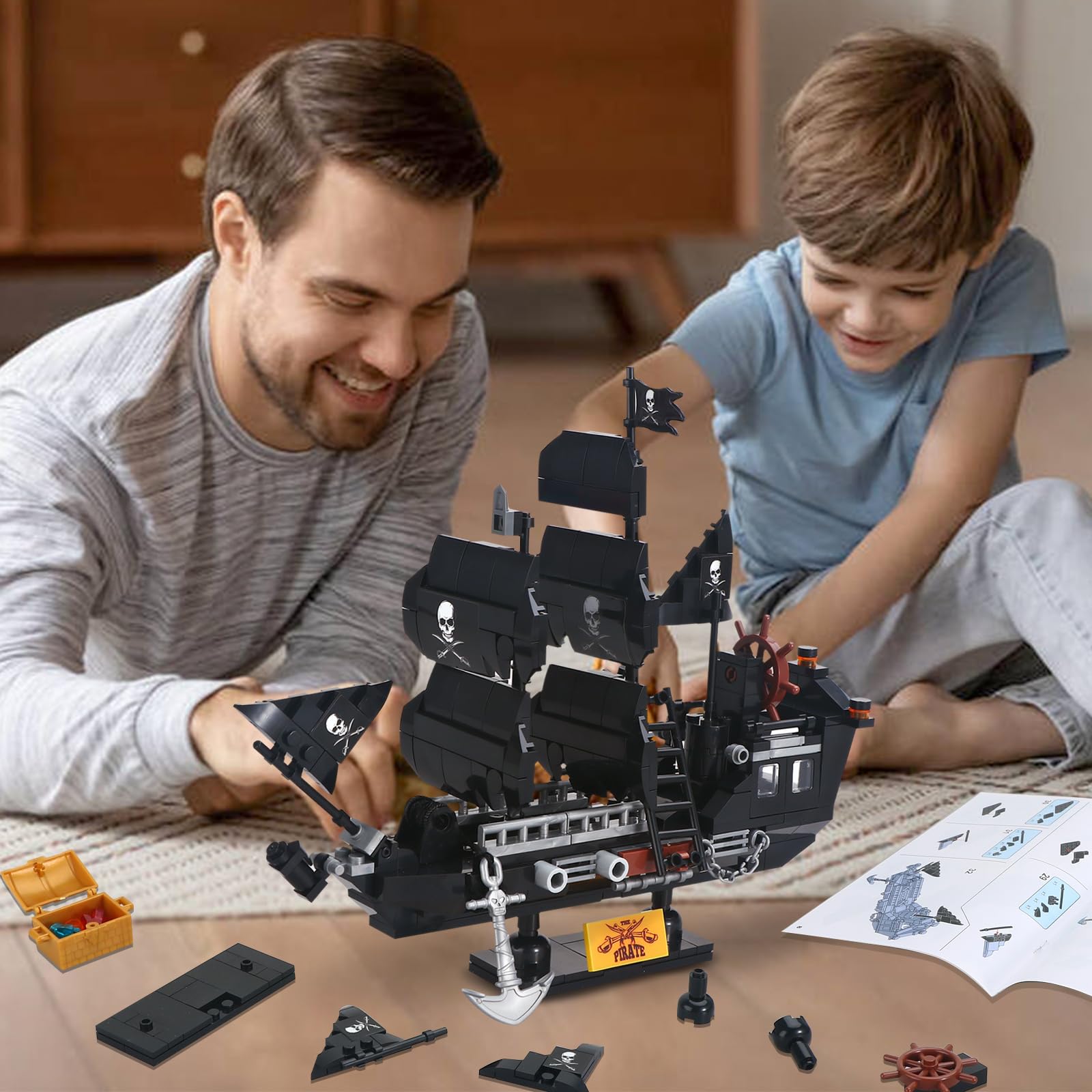 BRICK STORY 298-Piece Pirate Ship Building Set - Creative Black Ship Model Kit, Pirate Themed Boat Collection Toy for Kids & Adults Ages 6+ - Perfect for Birthday Gifts, STEM Learning & Family Bonding Activities