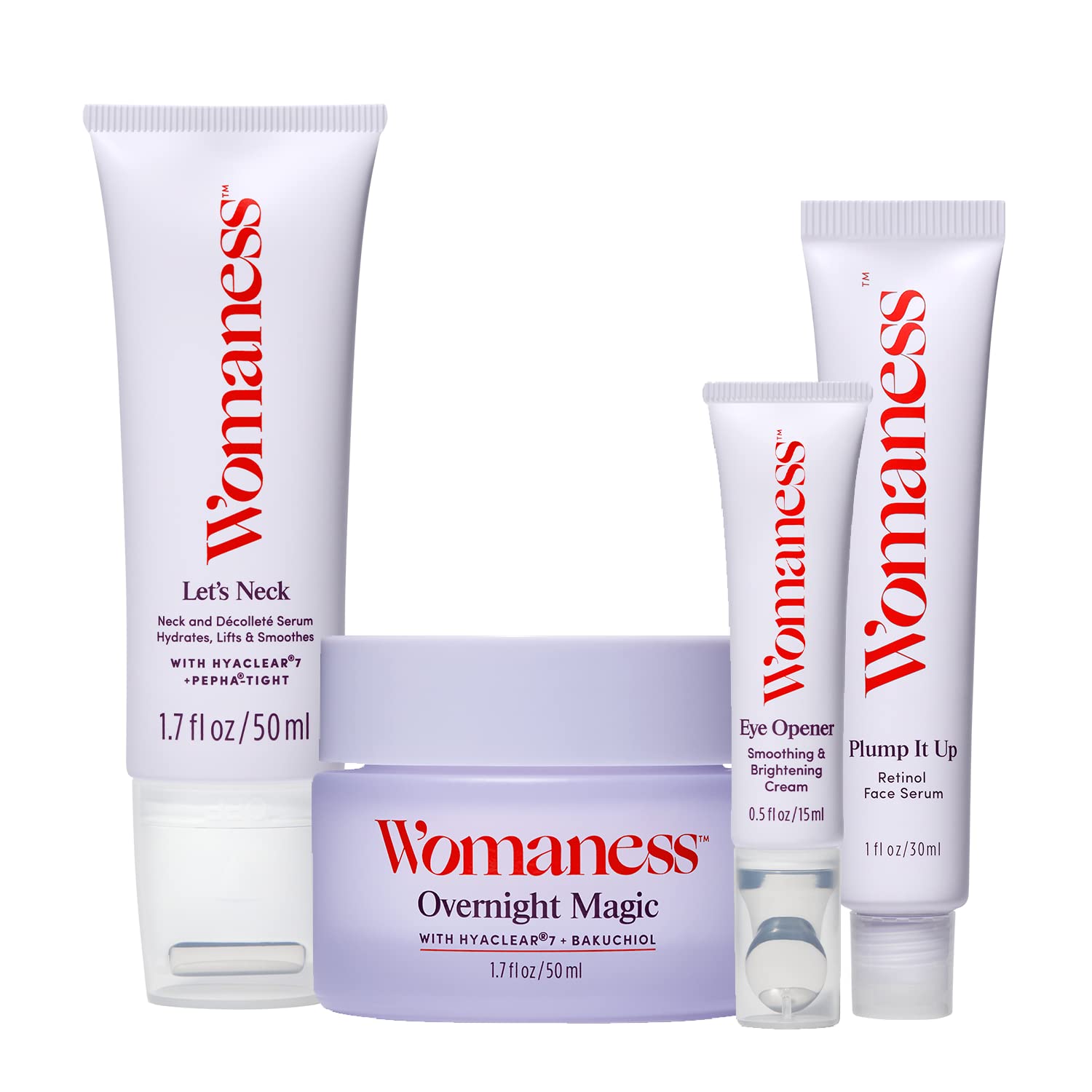 Womaness Menopause Skin & Neck Care Set - Retinol Serum, Moisturizer, Eye Cream & Overnight Face Cream for Anti-Aging & Hydration | Perfect for Nighttime Routine & Daily Skincare Regimen