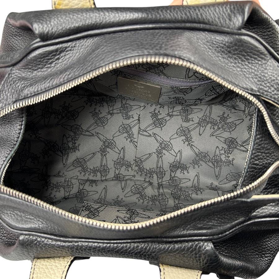 Vivienne Westwood Black Pebbled Leather Bowler Bag - Stylish Handbag for Women, Perfect for Work, Travel & Evening Events