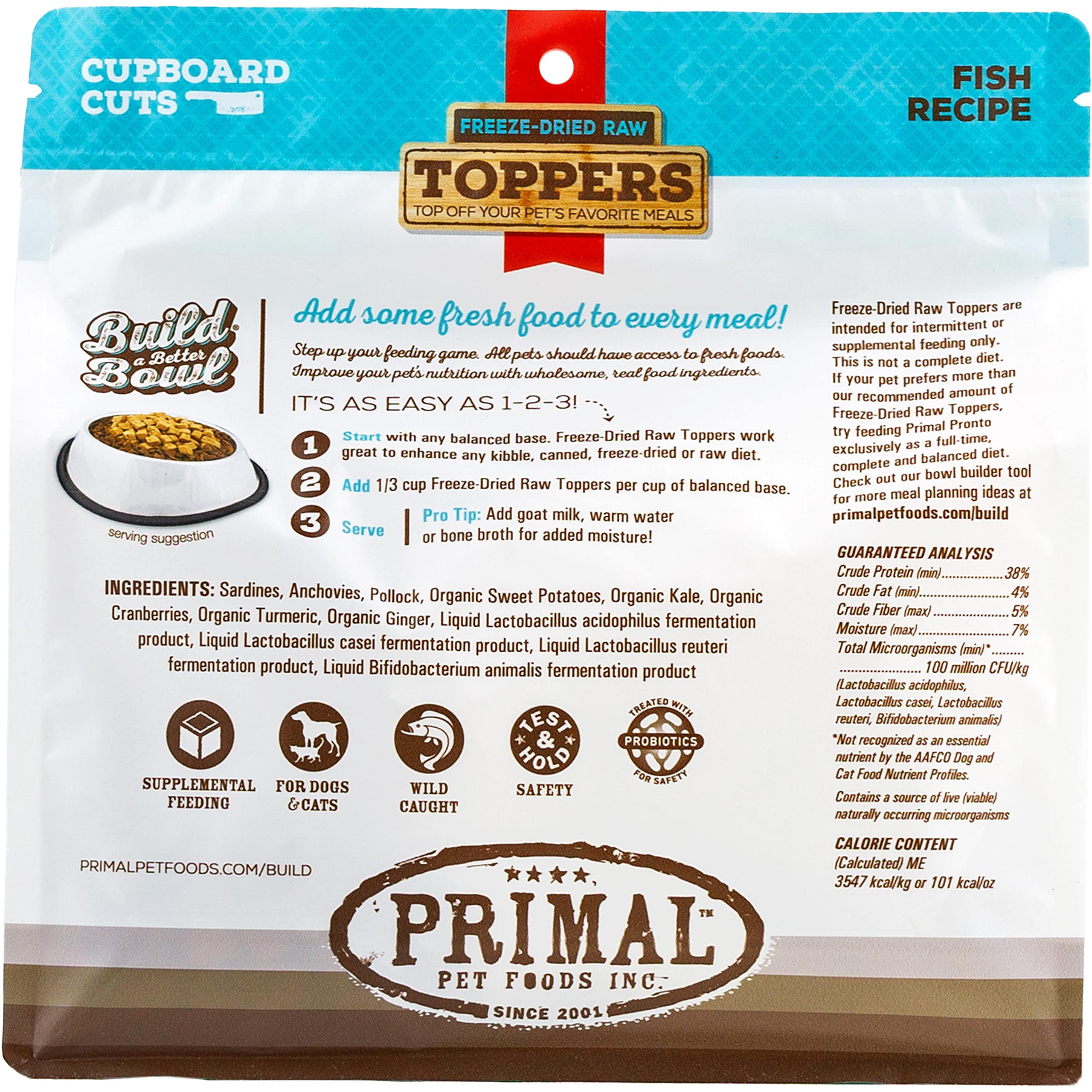 **Primal Freeze-Dried Dog & Cat Food Toppers - Grain-Free Meal Mixers with Probiotics for Digestive Health - Raw Protein Treats for Training & Rewards - Fish Flavor (18 oz) - Perfect for Picky Eaters & Sensitive Stomachs**