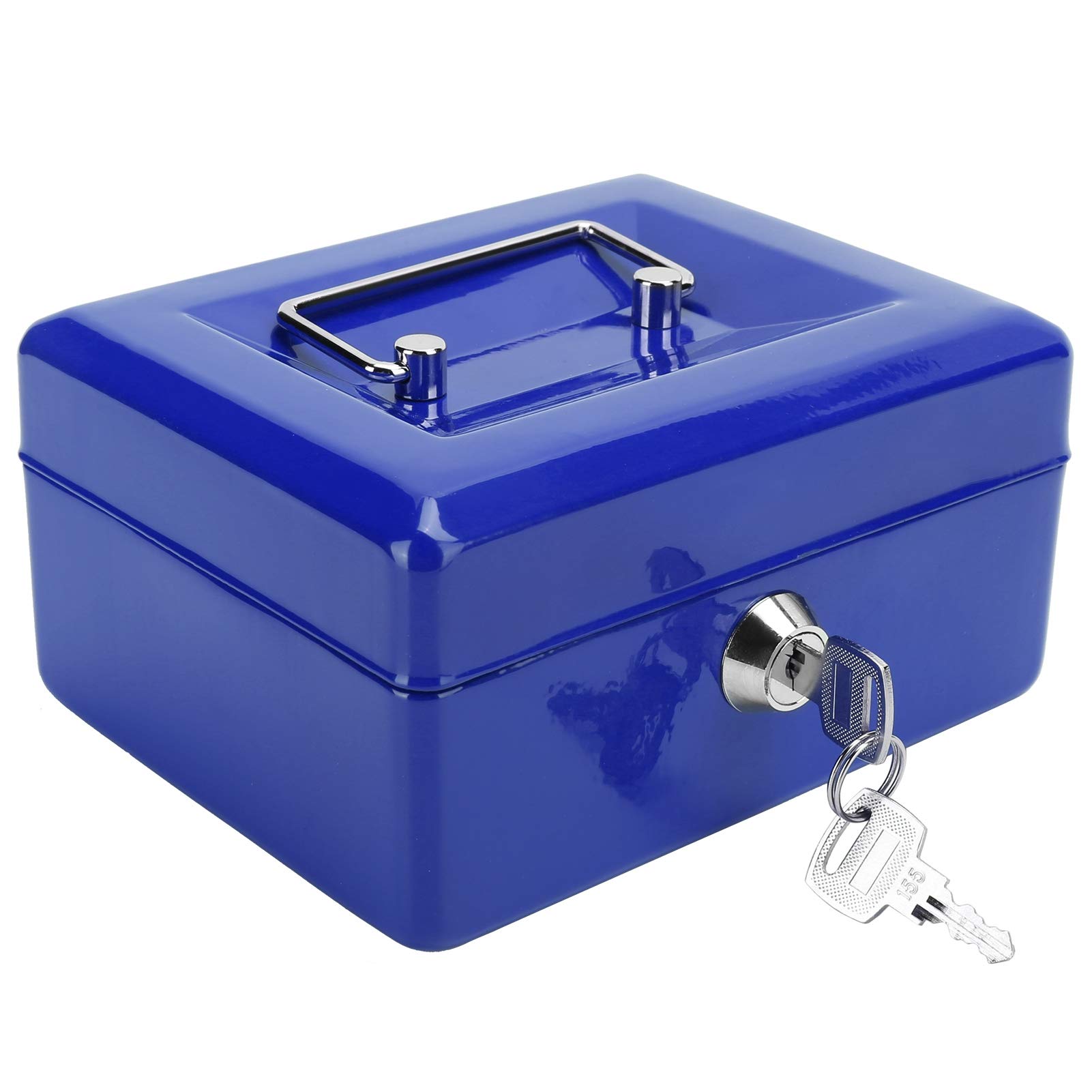 6in Mini Portable Cash Box with Key Lock - Secure Money Safe Box for Home & Office - Multiple Compartments Design (Blue) | Ideal for Cash Storage, Coin Collection, and Valuables Protection