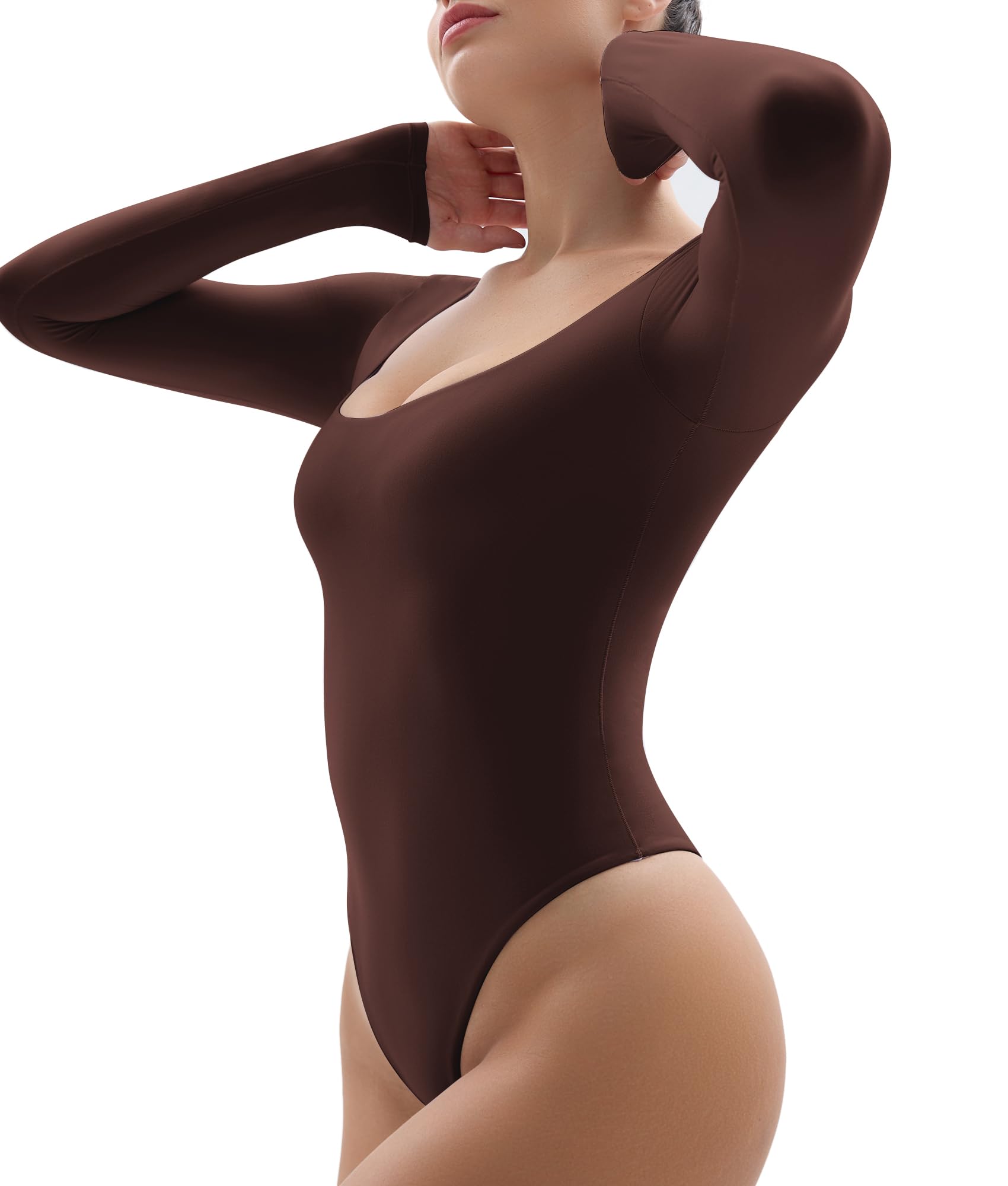 YIANNA Women's Long Sleeve Bodysuit - Sexy Double Layer Thong Bodysuit Tops for Date Night & Club Wear | Body-Hugging Stretch Fabric for Perfect Fit