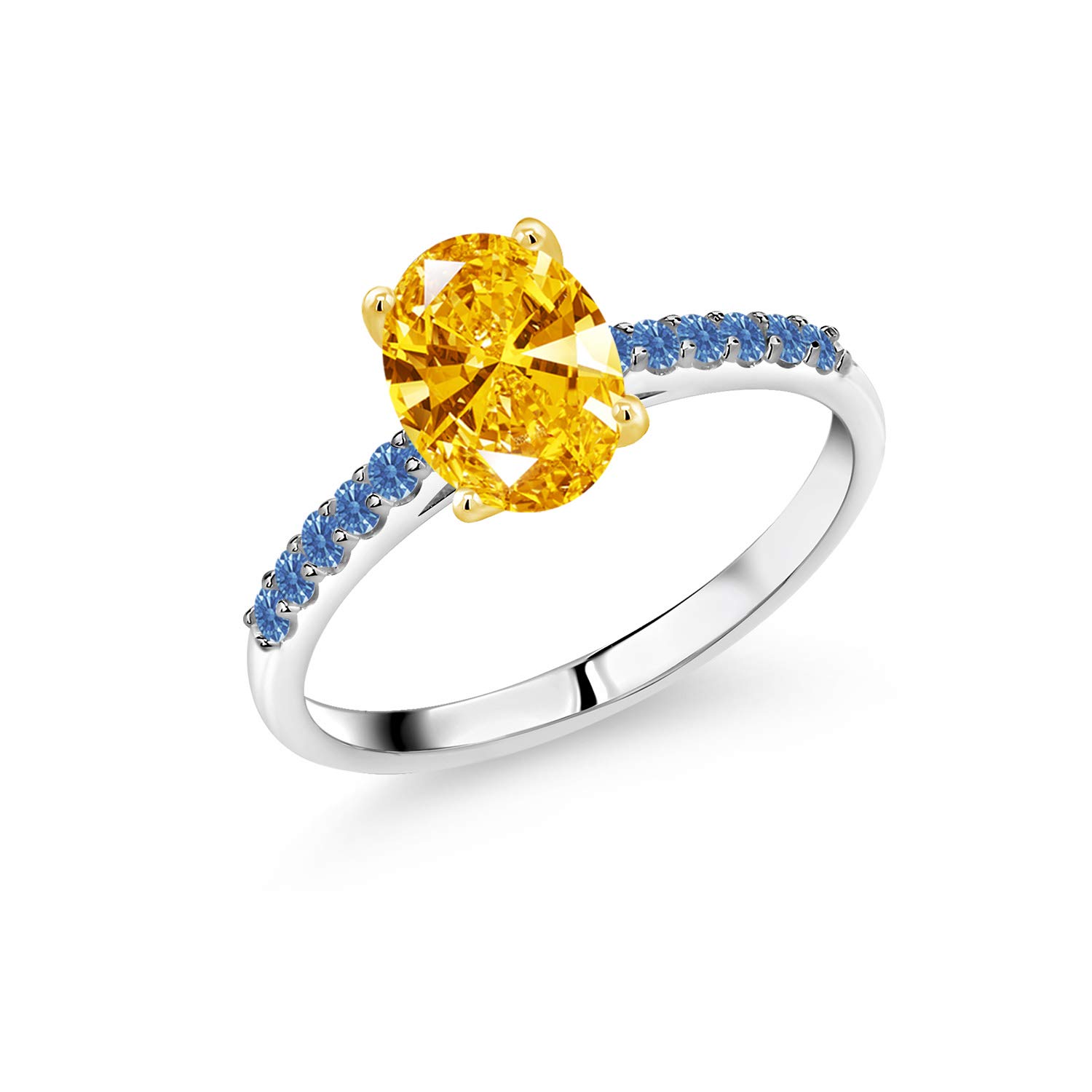 10K White Gold Ring with Yellow Gold Prongs & Zirconia - Elegant Jewelry for Special Occasions