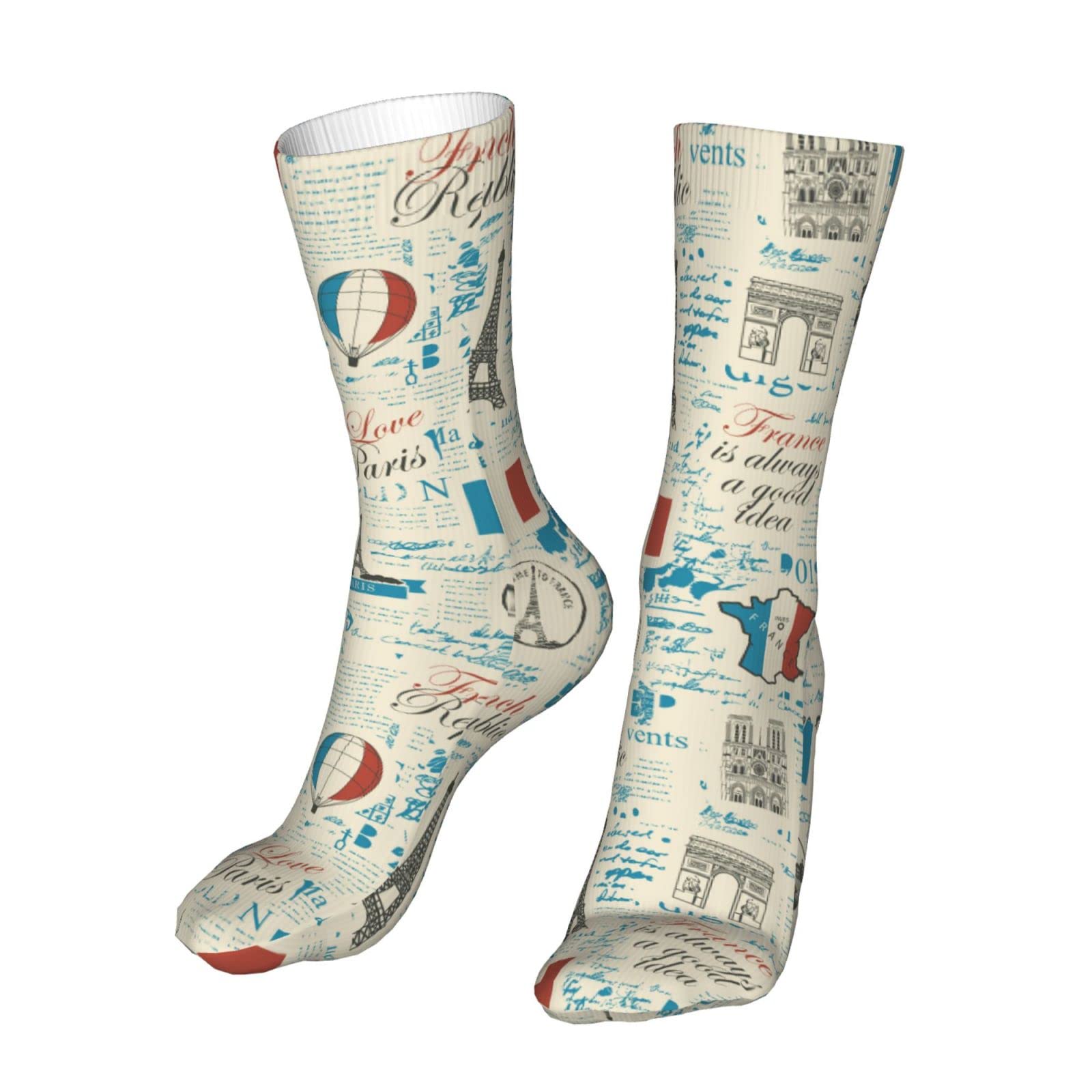 French Paris Symbol Abstract Crew Socks for Women & Men - Novelty Sports Outdoor Casual Socks - Perfect for Travel, Gifts & Everyday Wear