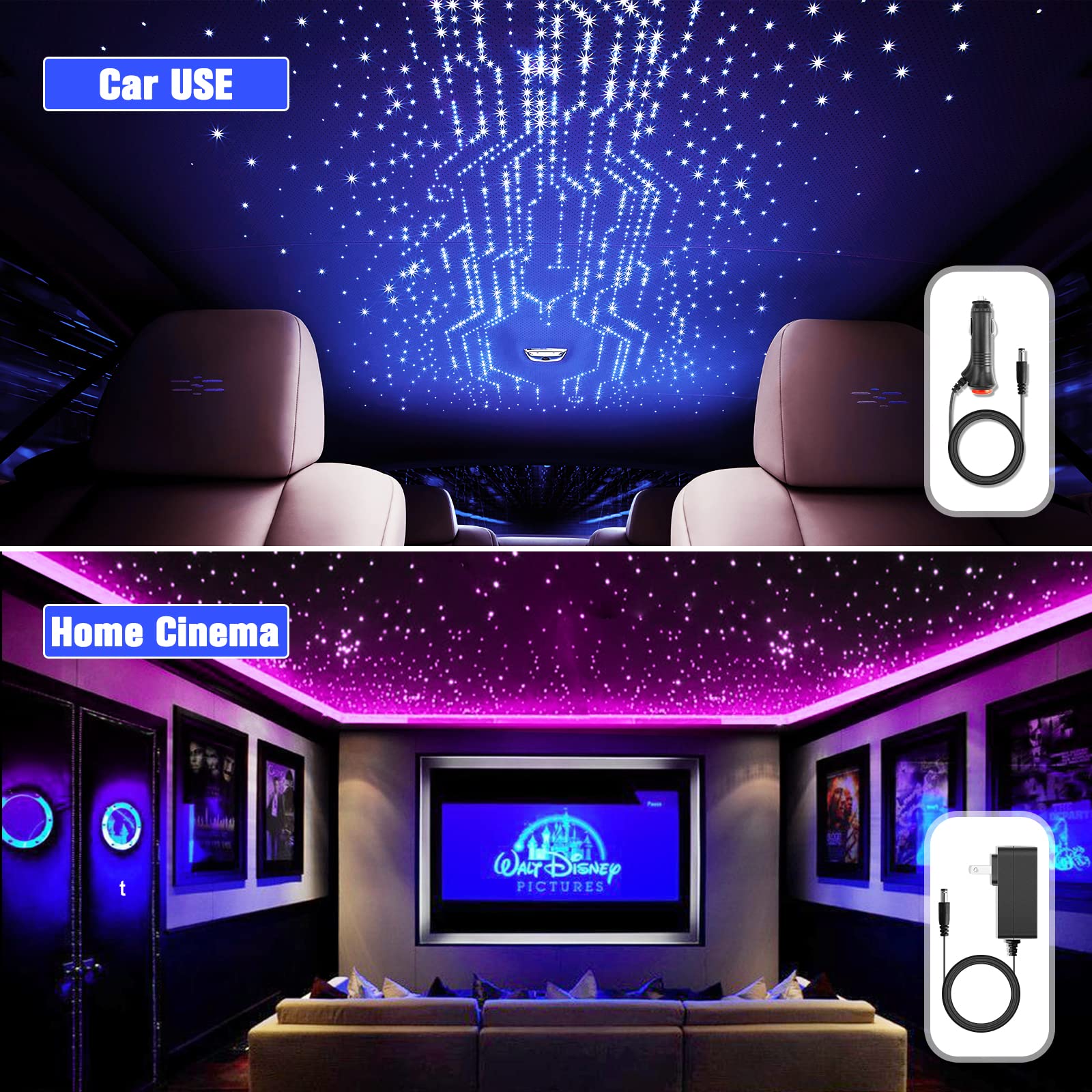 16W LED Fiber Optic Lights Kit - Bluetooth & Remote Controlled RGBW Star Ceiling Lights for Cars & Home Decor (500x0.03in Fibers, 13.1ft) - Perfect for Bedroom, Party & Romantic Ambiance