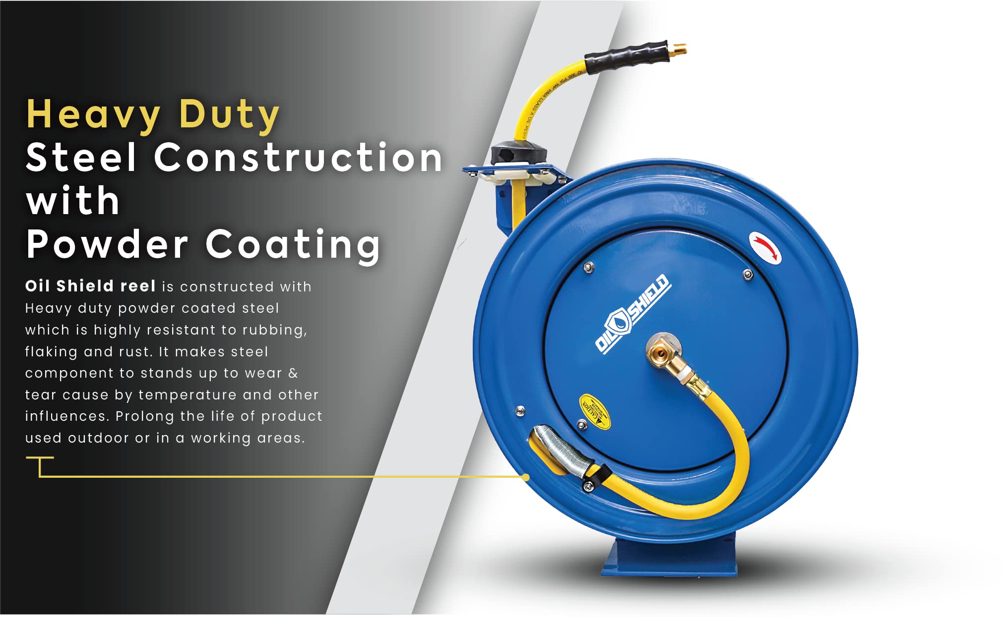 Oil Shield 18ga. Heavy Duty Retractable Air Hose Reel - 3/8