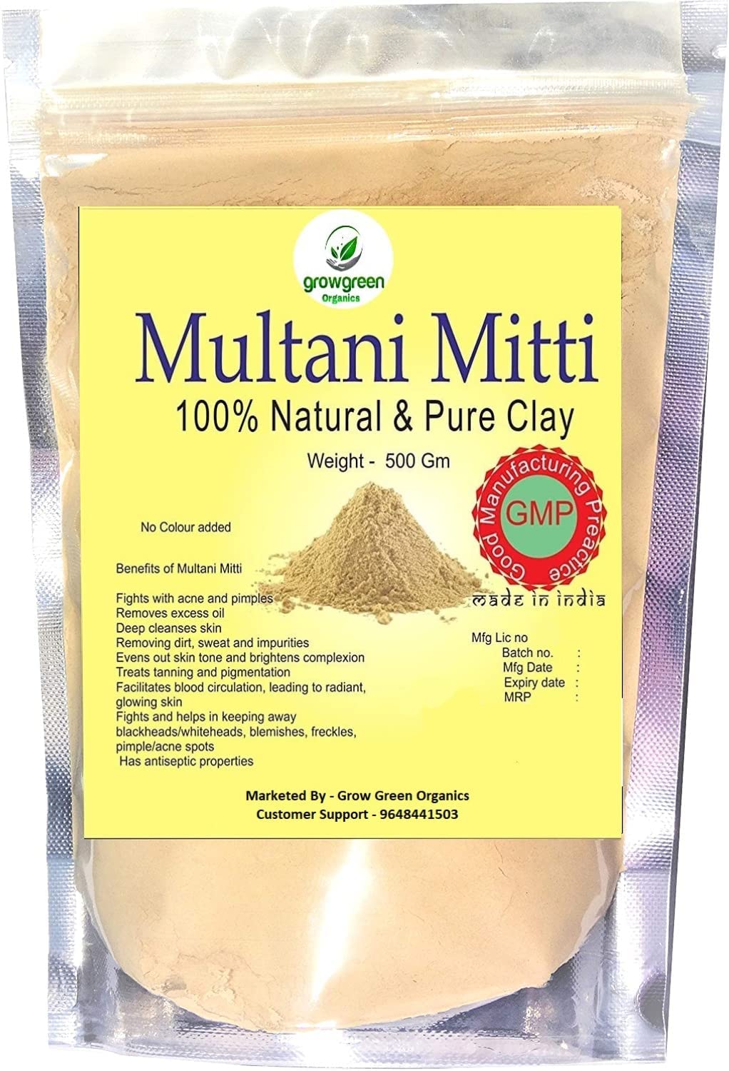 Natural Multani Mitti Clay Powder for Skin & Hair Care | 500g Bentonite Clay Face Mask | Deep Cleansing & Detoxifying | Best for Acne, Oily Skin & Hair Growth | DIY Beauty & Spa Treatments at Home