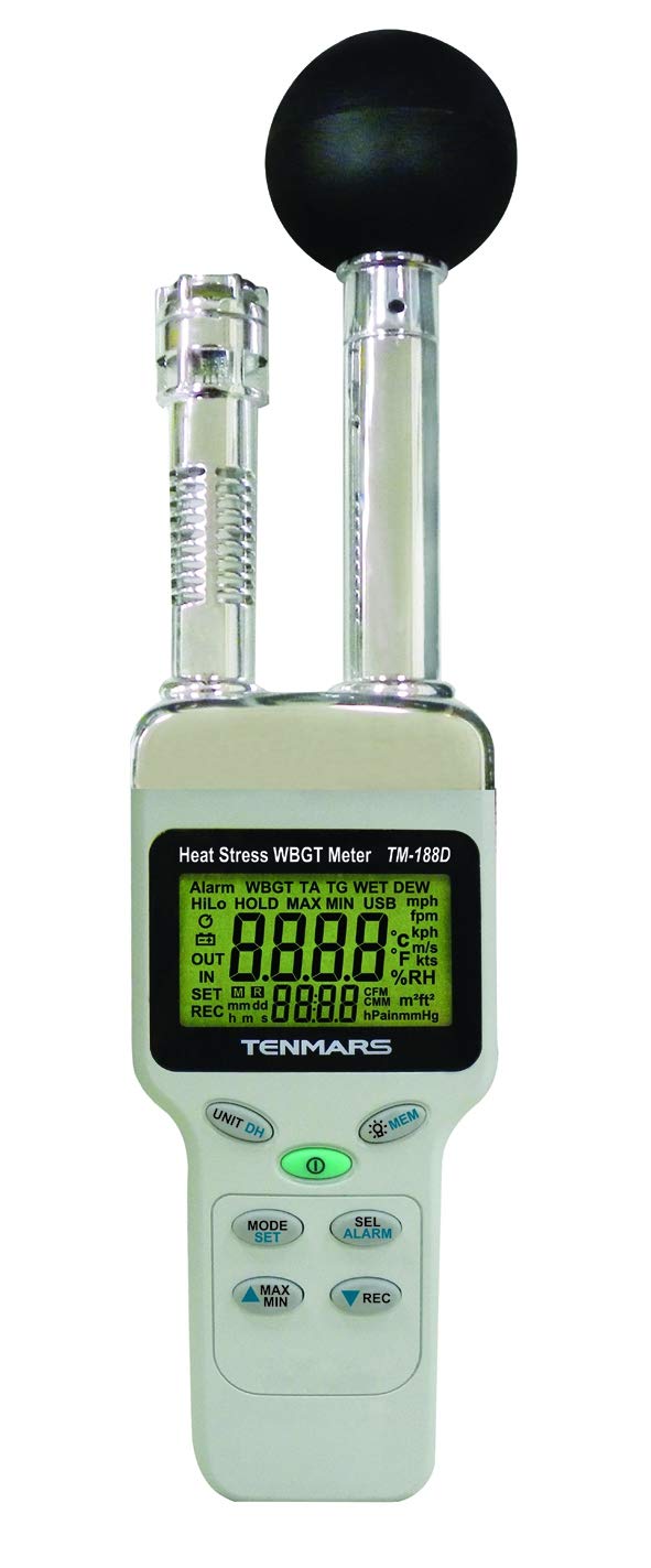Heat Stress WBGT Meter - Monitor Air Temperature, Humidity, Dew Point & Wet Bulb Temp - 12,000 Data Logging Records with USB PC Interface - Ideal for Workplace Safety & Industrial Heat Stress Monitoring