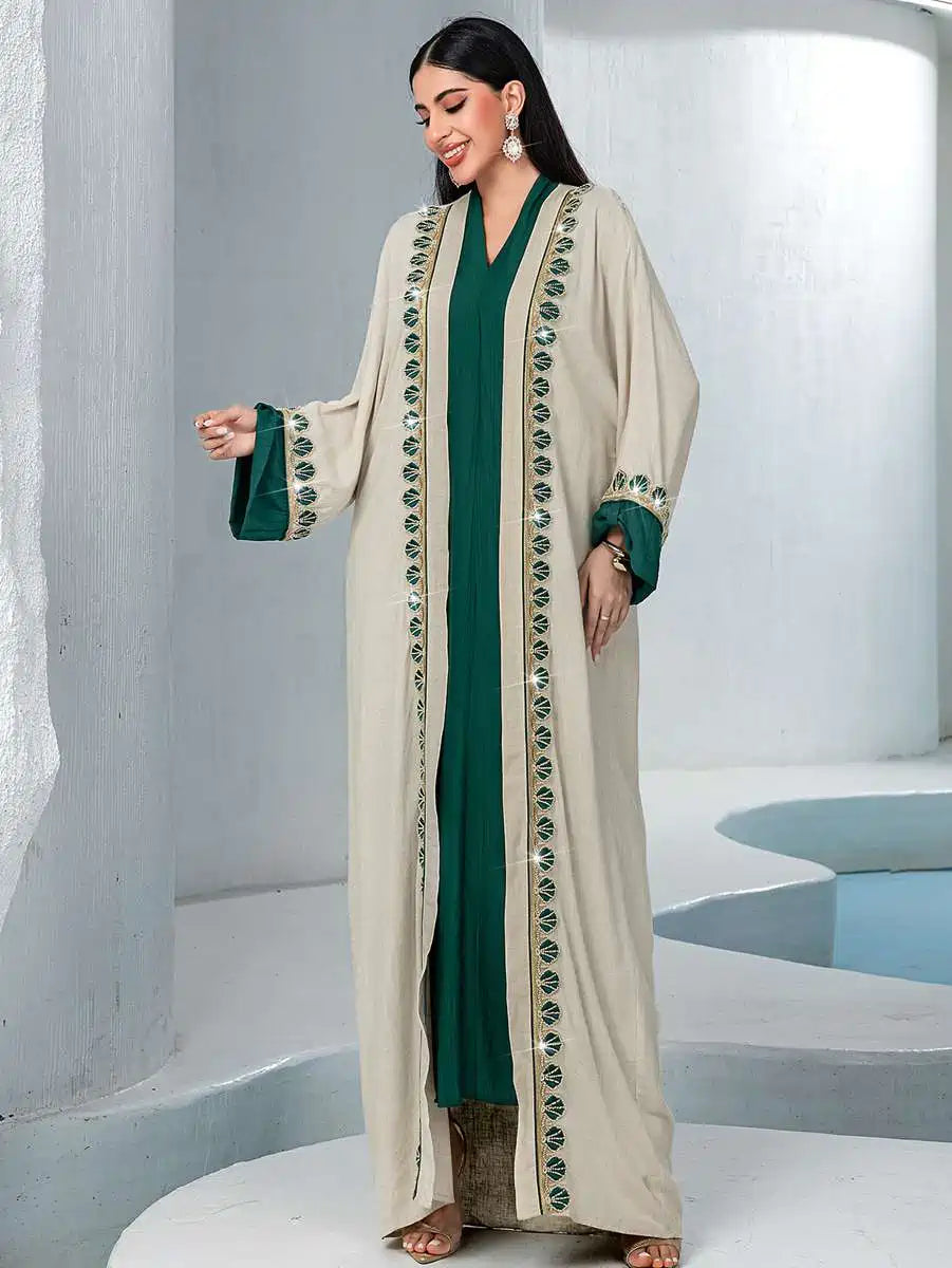 Elegant 2-Piece Lace Trim Caftan Dress Set for Women - Perfect for Eid, Parties, and Special Occasions | Comfortable & Stylish Outfit #255233