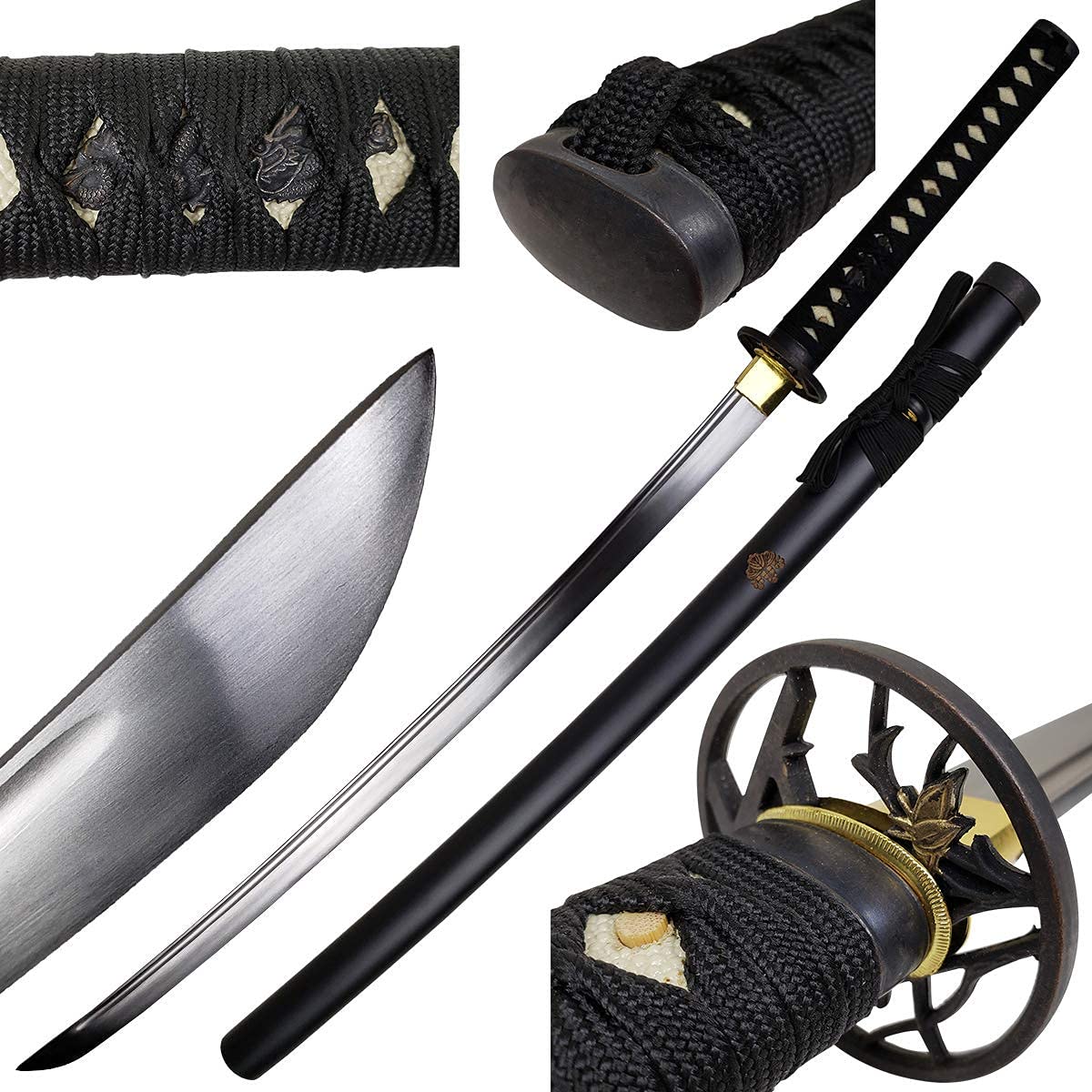 Handmade Samurai Sword Katana - 1045 Carbon Steel Full Tang Blade, Fully Disassemblable - Perfect for Collectors, Unique Gifts & Martial Arts Practice - Premium Straw Mat Cutting Training Tool (Model 127-Black) | Japanese Sword Display, Cosplay Prop, Home Decor & Bushido Enthusiasts