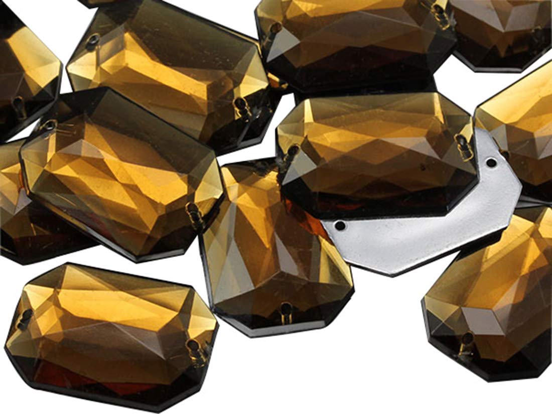 Allstarco 25x18mm Brown Smokey Topaz CH25 Flat Back Octagon Sew On Beads - 20pcs Plastic Acrylic Rhinestones with Holes for DIY Crafts, Sewing, Clothing Embellishments, Costume & Cosplay - Perfect for Jewelry Making, Scrapbooking & Fashion Accessories