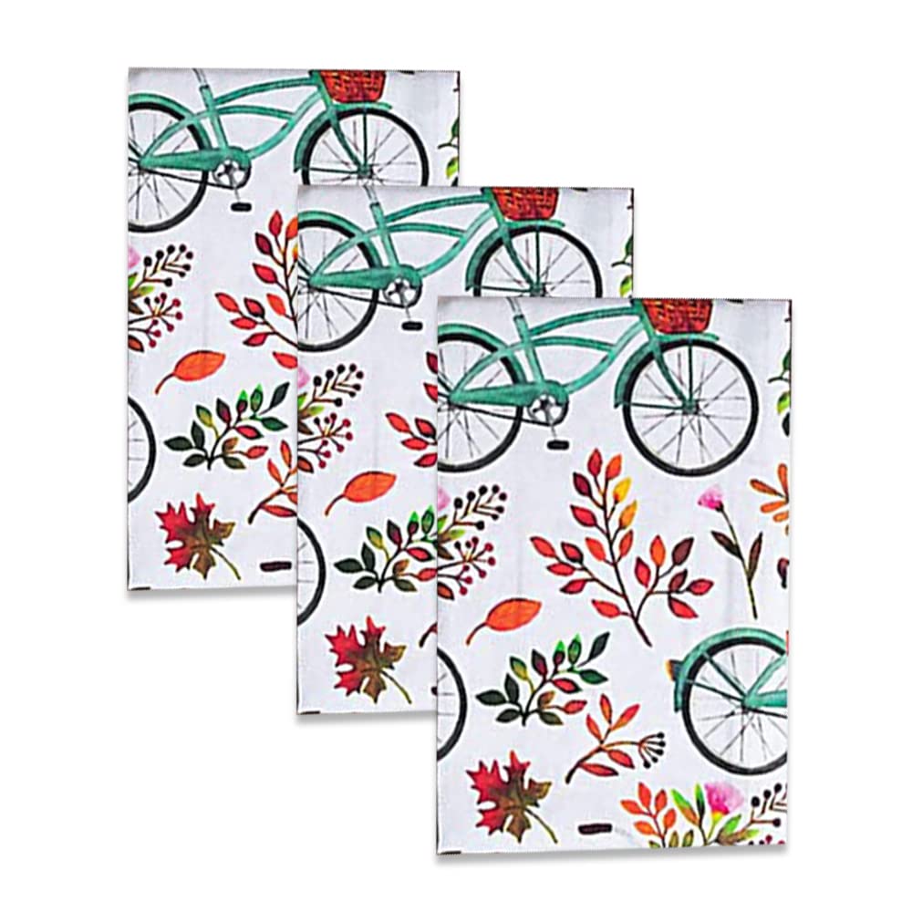 Printed Cotton Kitchen Towels Set of 3 - Super Absorbent Dish Cloths for Cooking & Cleaning