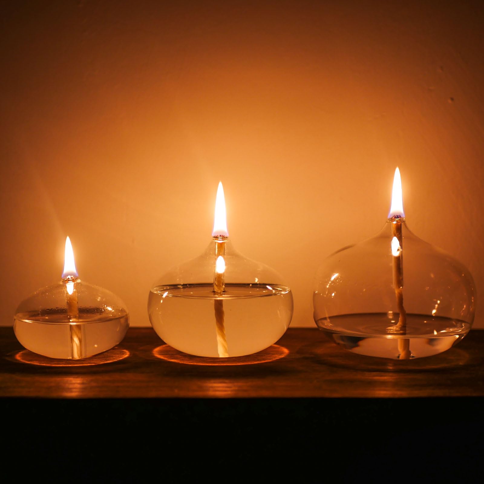 Refillable Glass Oil Candles for Home Decor - Sturdy Borosilicate Indoor Oil Lamps with Liquid Fuel - Perfect for Romantic Dinners, Meditation & Cozy Ambiance