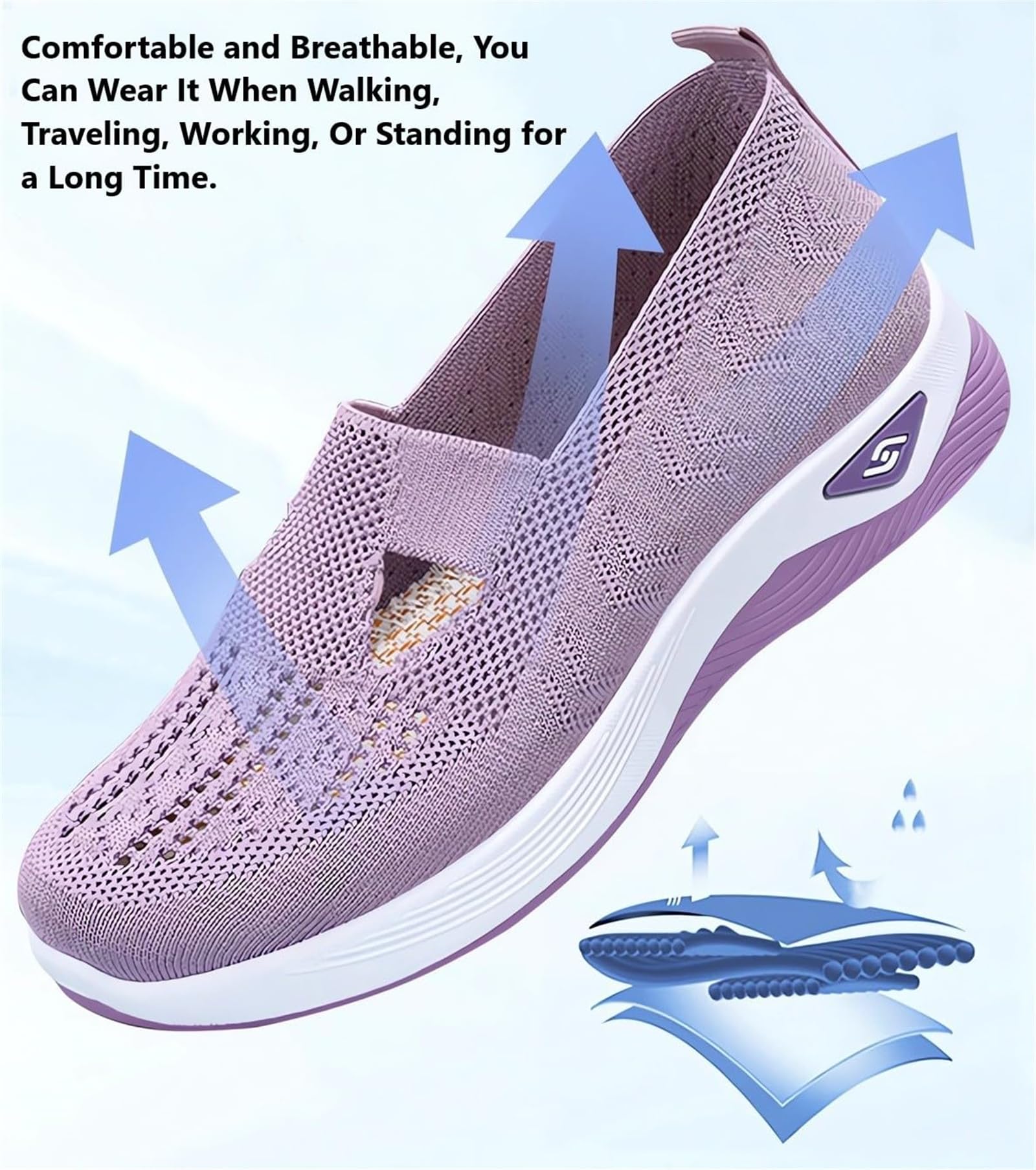 Orthopedic Shoes for Women - Breathable Soft Slip On Sneakers with Comfort Mesh & Stretch Design - Diabetic Walking Shoes for Daily Wear, Work & Travel