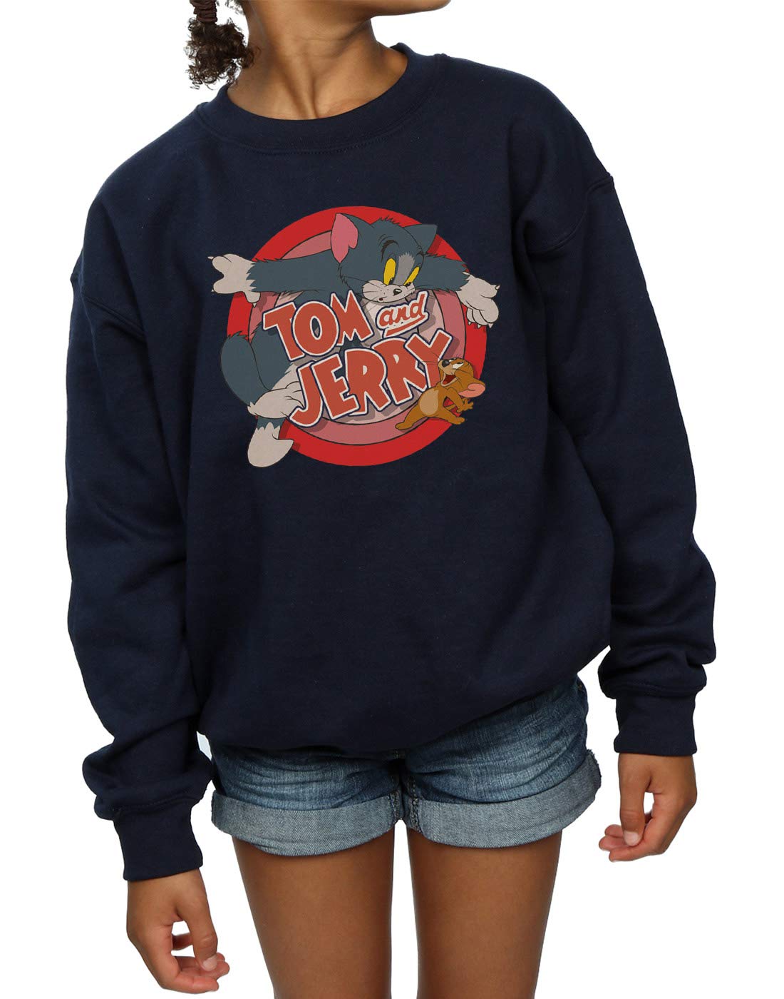 TOM and JERRY Girls Classic Cartoon Print Pullover Hoodie - Navy Blue Sweatshirt for Teens Age 12-13 | Casual Wear, School Outfits & Cartoon Lovers Gift
