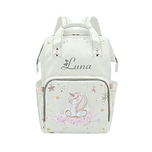 Waterproof Unicorn Diaper Backpack for Women - Cute Swing Nursing Baby Bag with Name Tag, Large Tote Nappy Organizer | Perfect Baby Shower Gift & Travel Essential for Moms
