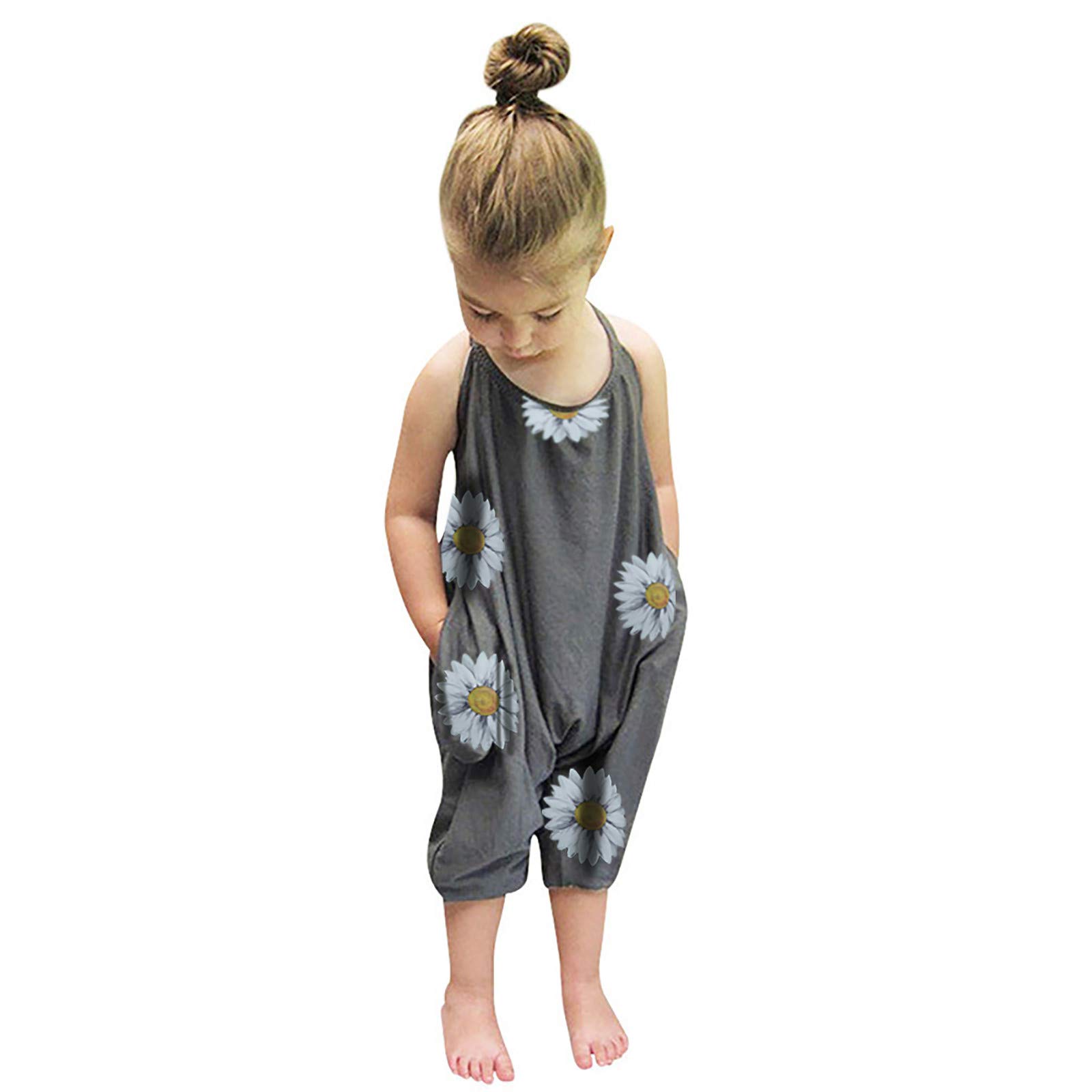 Sunflower Print Halter Jumpsuit for Girls | Summer Sling Dress Outfit | Baby Shower & Playdate Clothing | Toddler Romper for Outdoor Activities