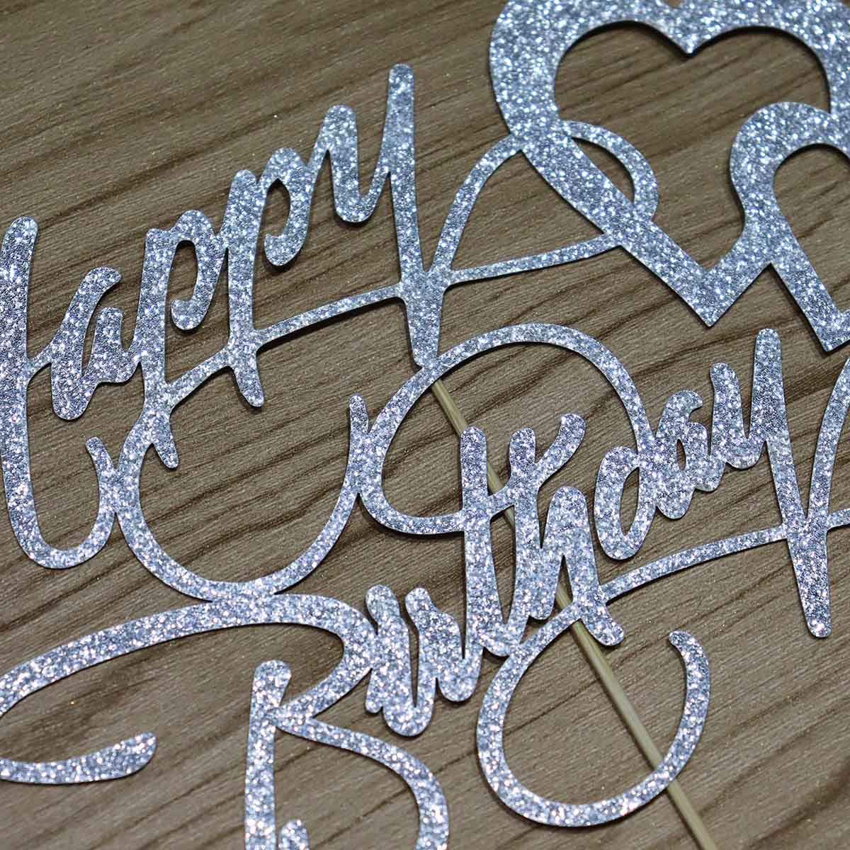 Happy Birthday Cake Topper - Double Sided Silver Glitter Party Decoration for Birthday Cakes, Cupcakes & Desserts - Perfect for Birthday Parties, Baby Showers & Celebrations