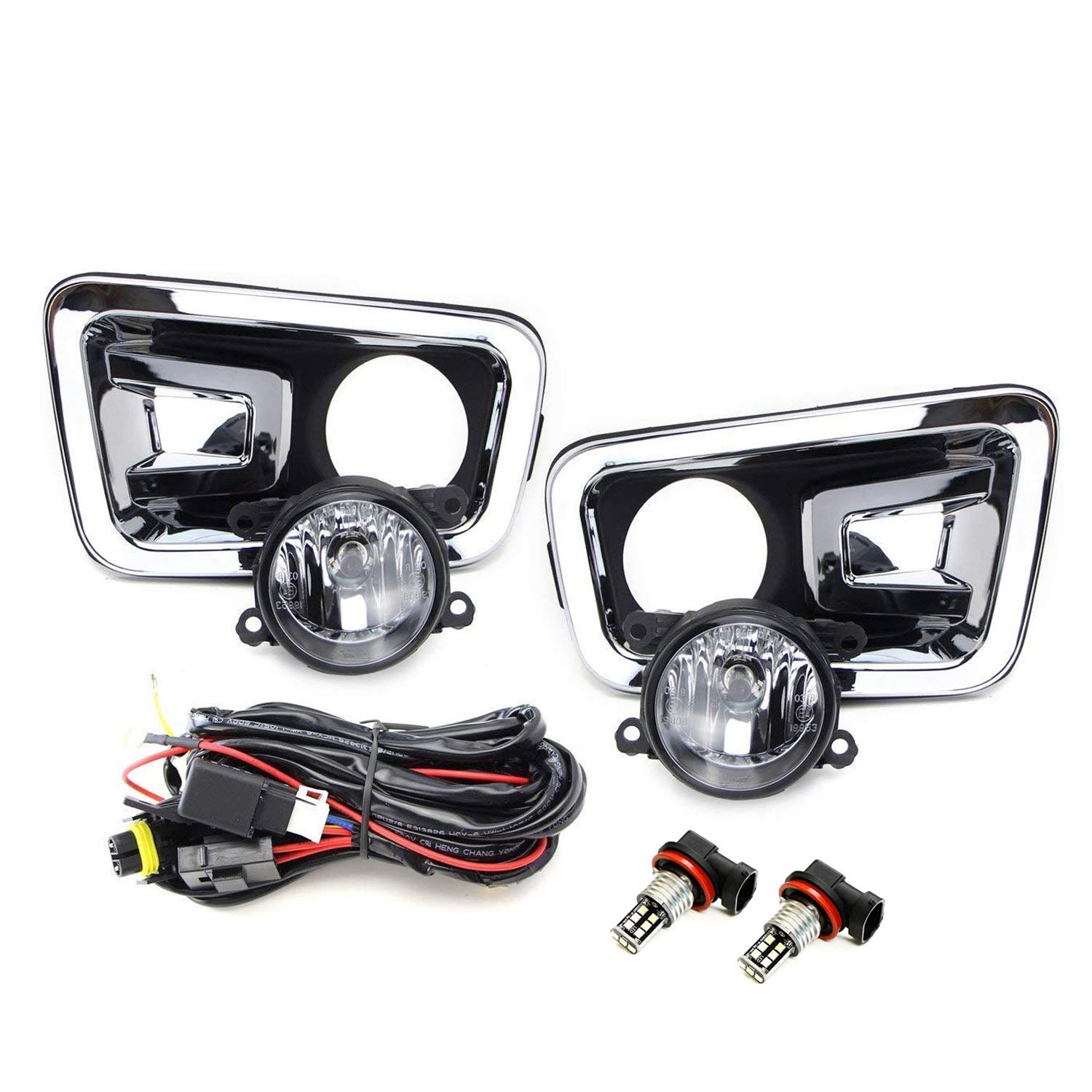 iJDMTOY Clear Lens Fog Lights Kit with Xenon White 15-SMD LED Bulbs - Compatible with 2017-2019 Nissan Titan & Titan XD | Includes Bezel Covers, On/Off Switch & Wiring Relay | Perfect for Night Driving & Off-Road Adventures