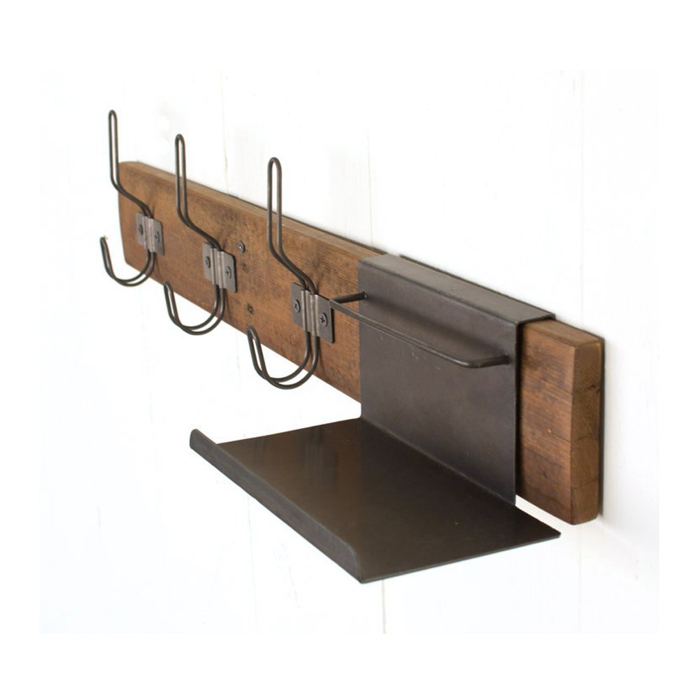 Vintage Style Metal and Recycled Wood Coat Rack with Wall Organizer - Space Saving Entryway Storage for Hats, Scarves & Keys | Perfect for Small Apartments & Mudroom Organization