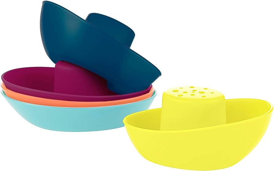 Boon Fleet Stacking Boats - 6 Piece Toddler Bath Toy Set for Kids, Floating & Nesting Bathtub Boats with Pouring Spouts - Perfect for Sensory Play, Learning Colors & Bath Time Fun