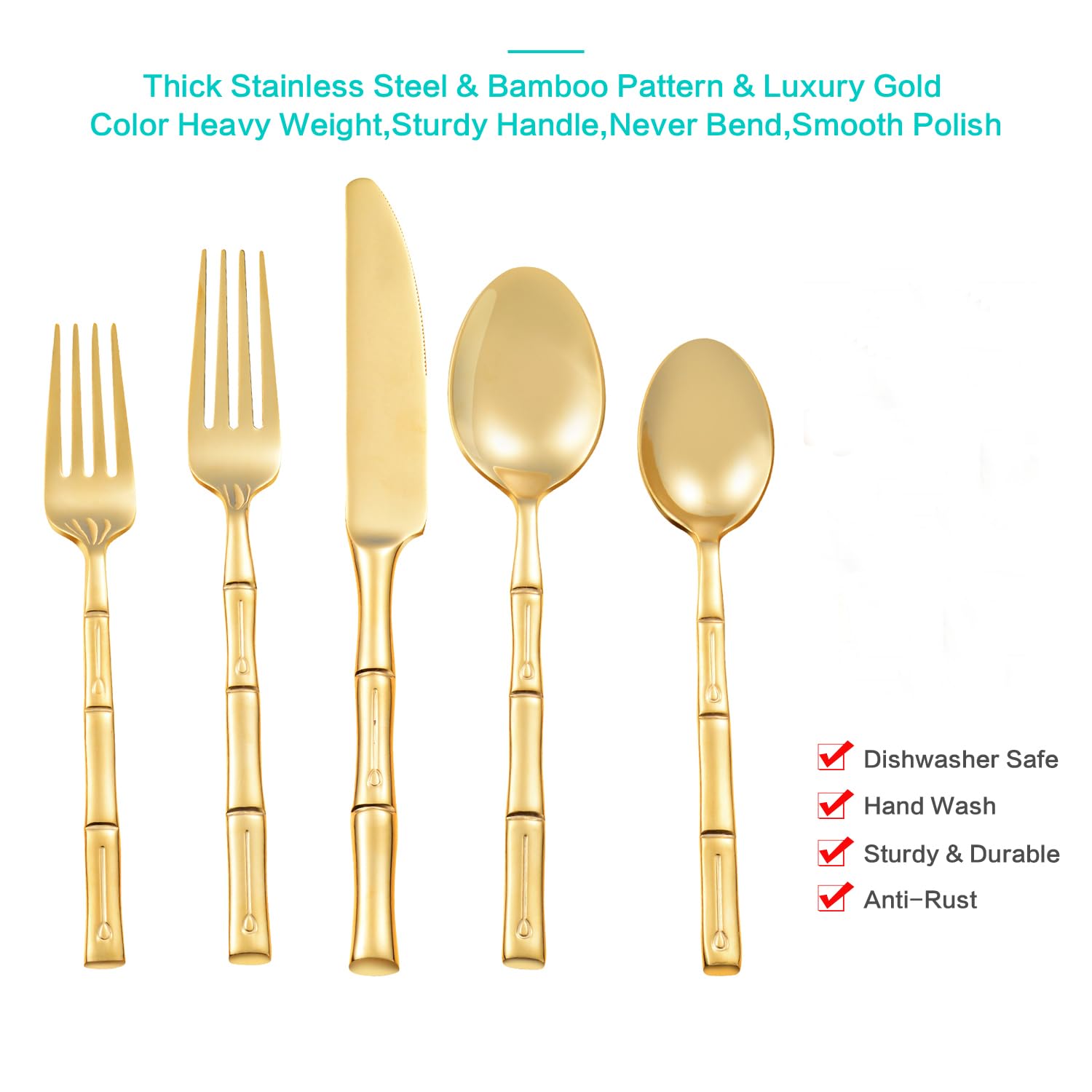 Premium 40-Piece Gold & Silver Flatware Set - Stainless Steel with Bamboo Handle - Mirror Polished Cutlery for 8 - Perfect for Home, Kitchen, Restaurant, Hotel, Wedding & Housewarming Gifts - Elegant Table Setting for Dinner Parties & Special Occasions