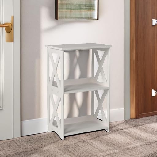 3-Tier White PVC Waterproof Bedside Table - Compact Bookshelf & Storage Cabinet for Bedroom, Bathroom, Living Room | Space-Saving Accent Table for Small Apartments, Dorms & Office Spaces