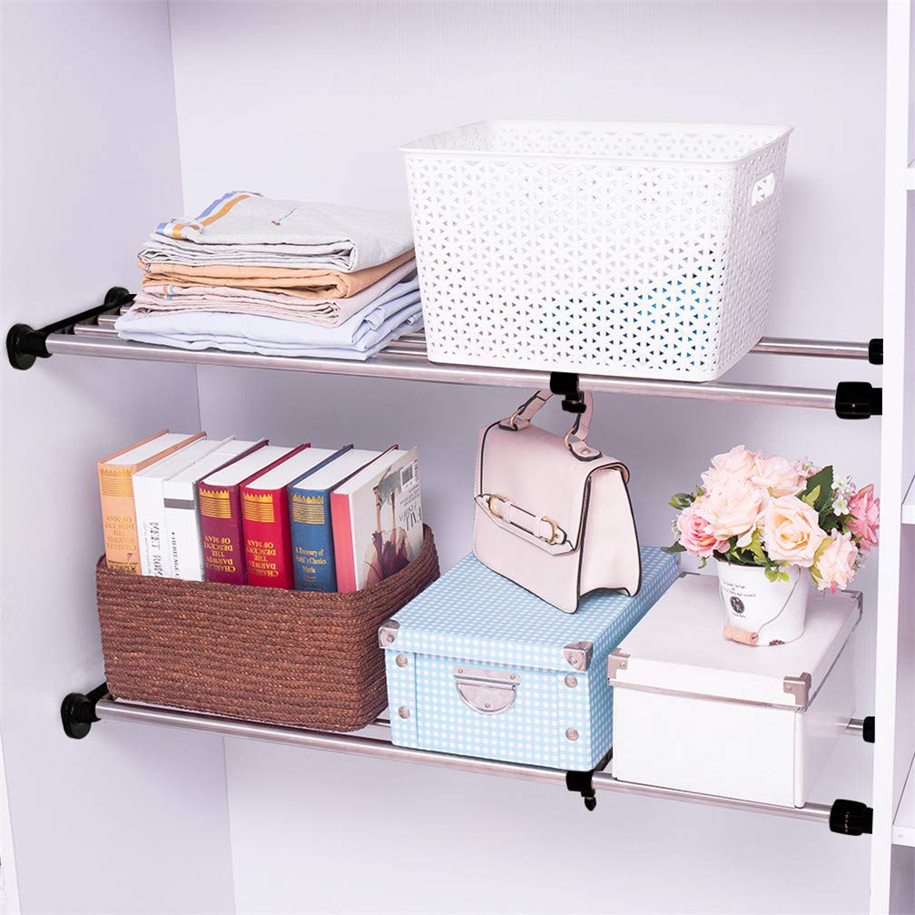 Adjustable Closet Tension Shelf - Expandable Cabinet Hanging Rod & Metal Storage Rack Organizer for Wardrobe, Kitchen, Bathroom (19.69-31.5 Inches, Black) | Space-Saving DIY Closet Divider & Shelf Organizer for Small Spaces