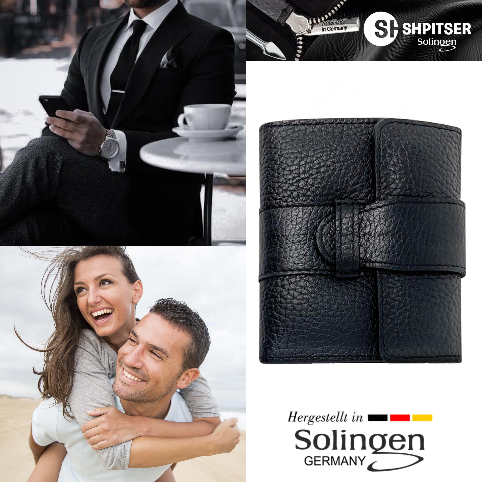 Premium Shpitser Nail Kit - Professional 5-Piece Manicure & Pedicure Set with Stainless Steel Scissors, Clippers, Tweezers, Nail Cleaner & File | German Crafted Solingen Steel | Luxury Black Italian Leather Case | Perfect for Home Spa, Travel & Gift Giving