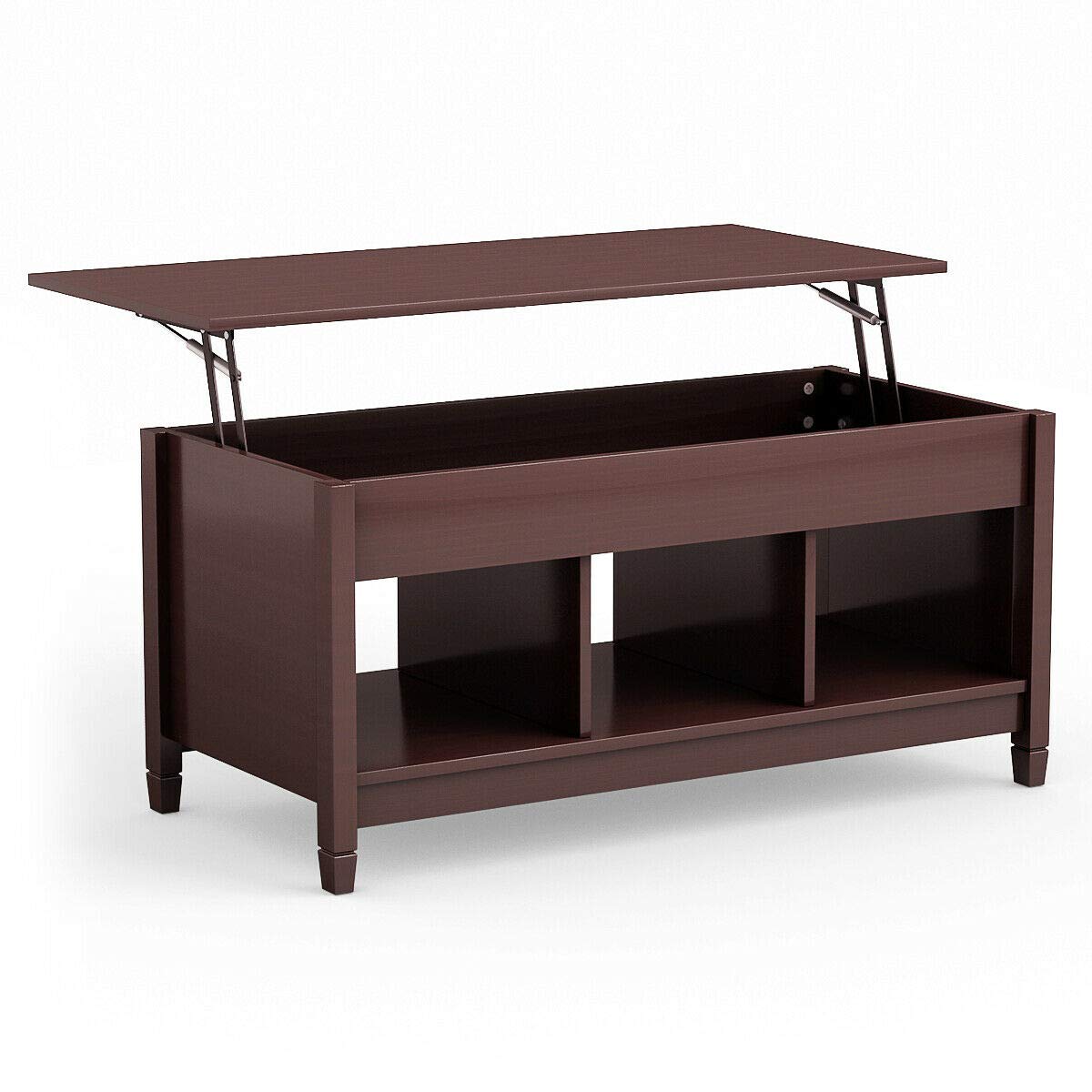Retro Lift Top Coffee Table with Hidden Storage & Display Shelves - Espresso Finish for Living Room, Bedroom, Home & Office - Perfect for Tea Time, Dining, and Extra Storage Space