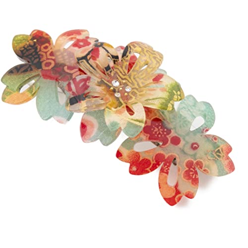 Japanese Sakura Hair Barrette Clip for Women - Blue Flower Hair Accessory for Thick/Thin Hair - Perfect for Daily Wear & Special Occasions