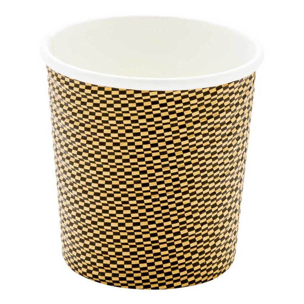Premium 4 oz Mocha Pin Check Paper Coffee Cups - Spiral Wall Design (2.5