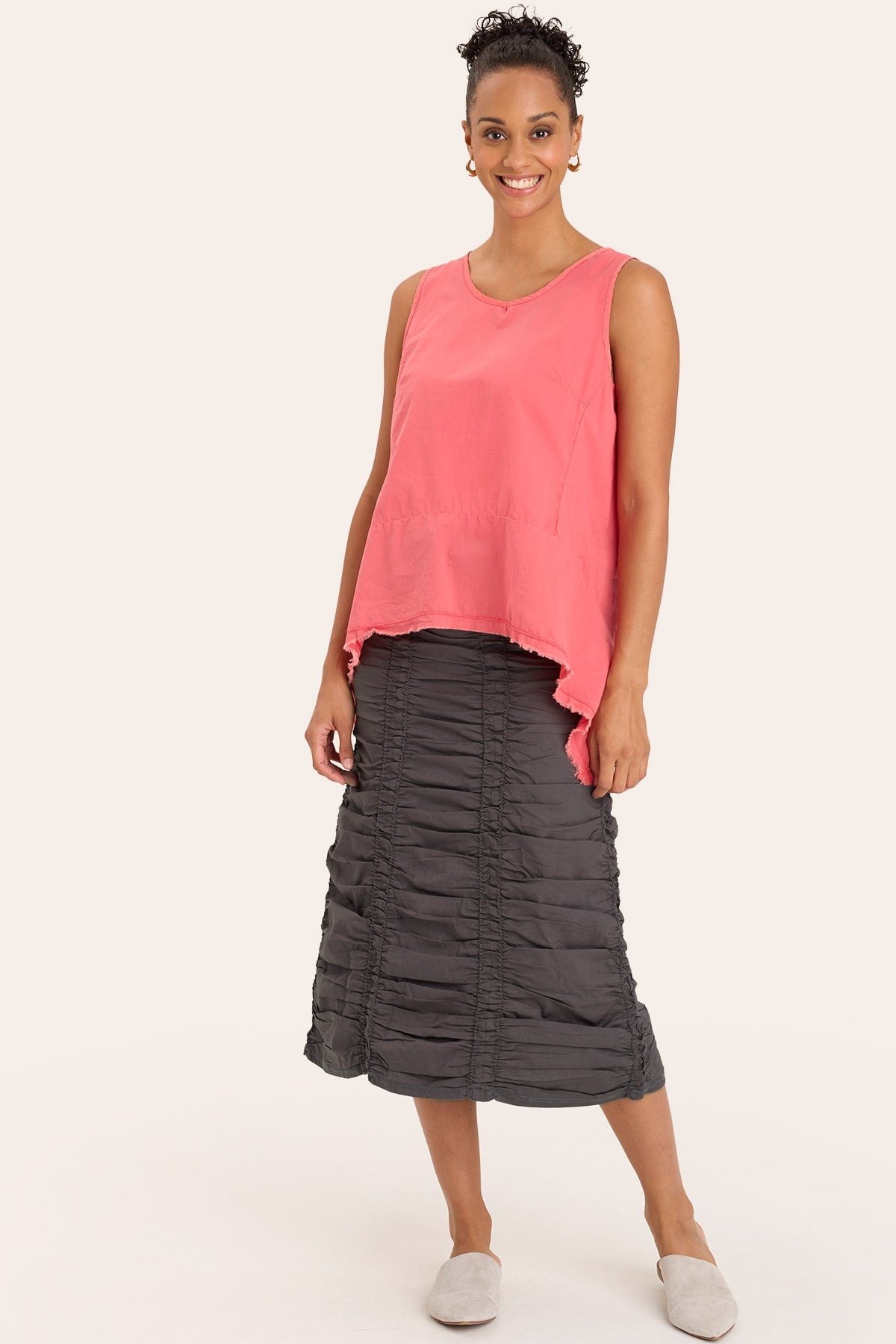 Double Shirred Panel Skirt for Women - Flowy High Waist A-Line Midi Skirt with Elastic Waistband | Perfect for Summer, Beach, Office & Casual Outfits