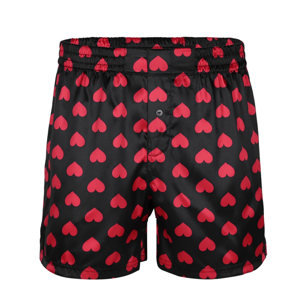 Men's Silk Satin Boxer Shorts - Heart Print Loose Fit Underwear for Sports & Lounge Wear - Comfortable Breathable Sleepwear & Casual Wear