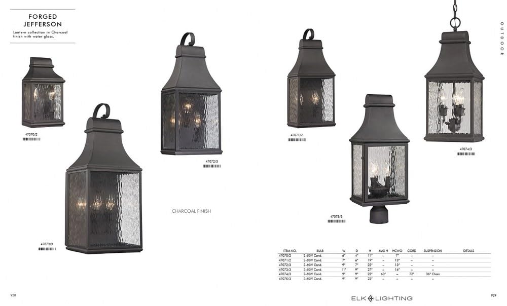 Bailey Street Home Traditional Rectangular Three-Light Outdoor Wall Lantern - Charcoal Finish with Clear Rippled Glass - Weatherproof Porch Lighting for Entryway, Patio, and Garden (Model: 31-BEL-1664878)