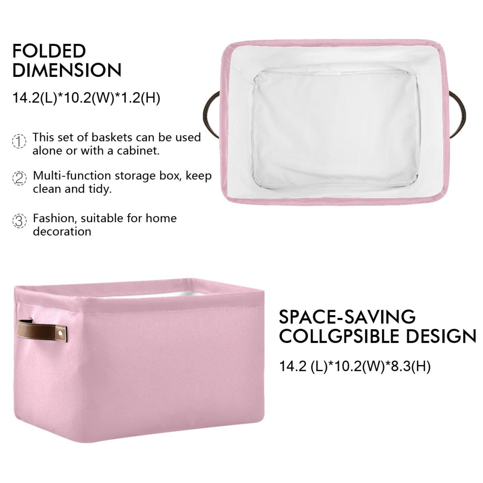 Azalea Pink Fabric Storage Bins with Sturdy Handles - 2 Pack Closet & Shelf Organizers for Bedroom, Dormitory & Home Organization - Perfect for Toys, Books & Clothes Storage