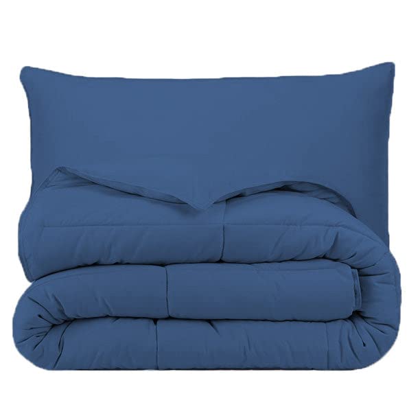 Pillowtex 3-Piece All Season Comforter Set with Matching Pillows - King/California King Size Navy Blue Bedding - Perfect for Master Bedroom, Guest Room & Dorm Decor