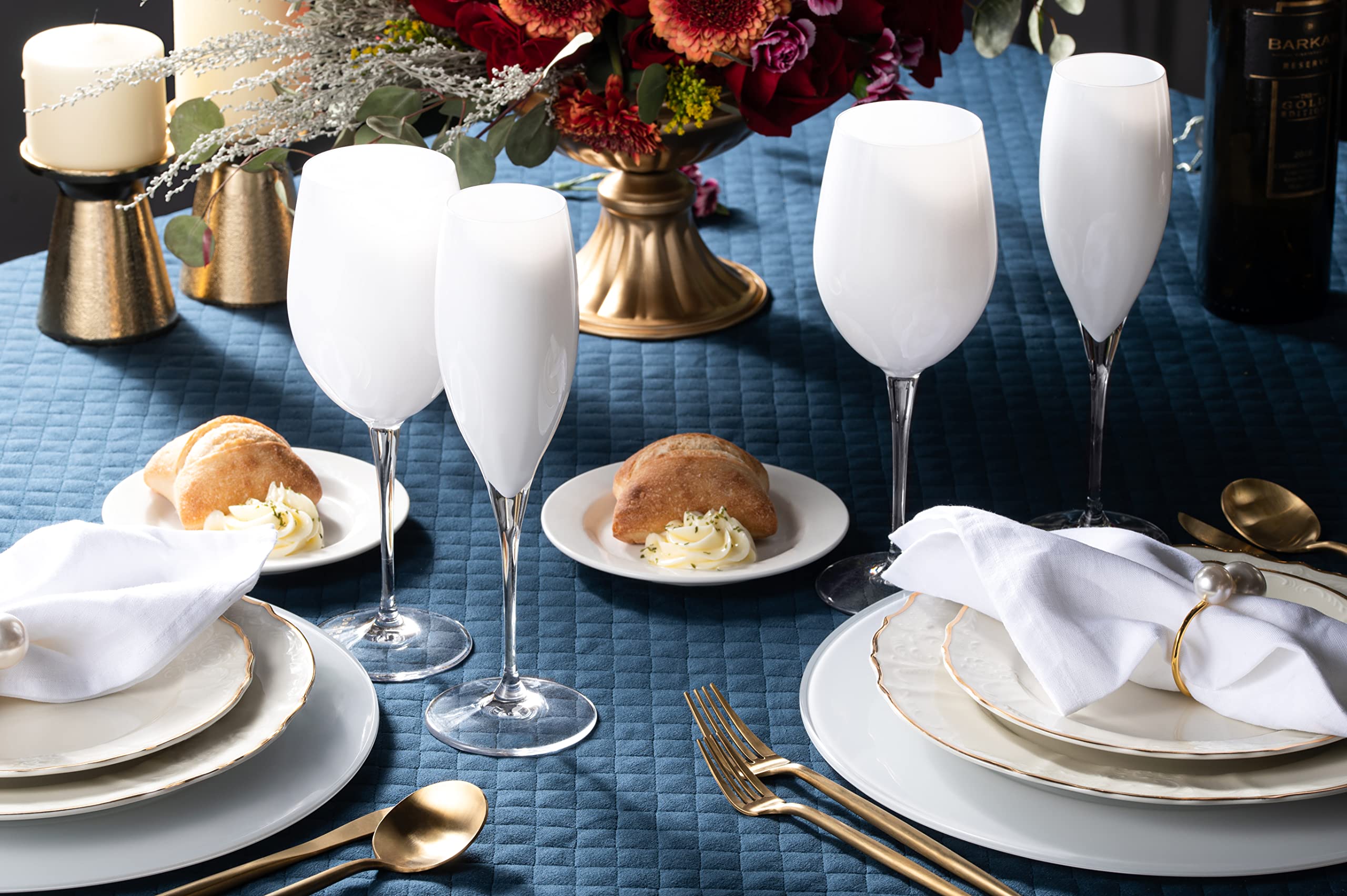 Premium Barski Crystal Goblet Set - 6 Elegant 14oz White Wine Glasses, Water Glasses & Stemware in Opal White - Handcrafted in Europe - Perfect for Fine Dining, Wedding Gifts & Home Entertaining