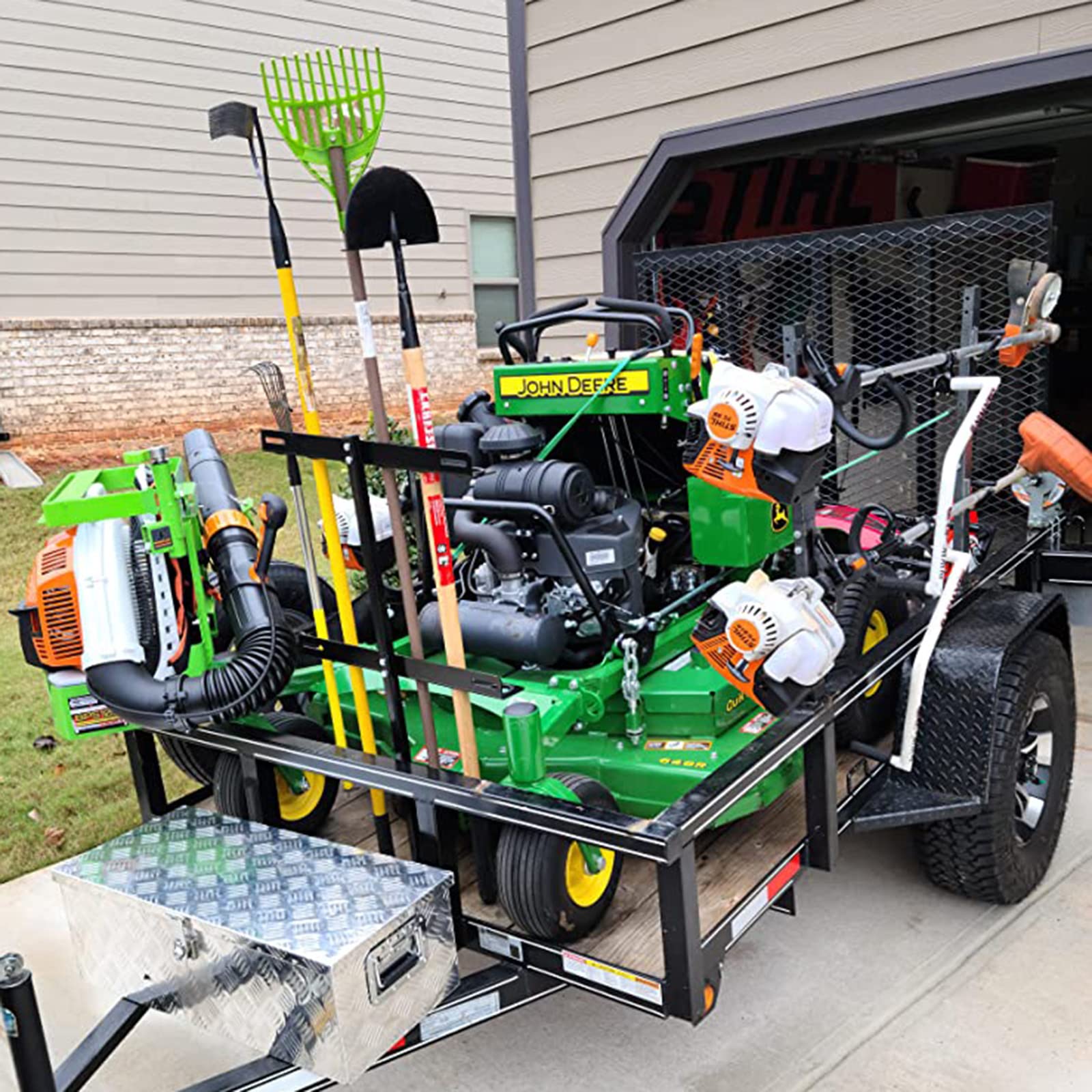 6-Hole Black Powder Coated Hand Tool Rack for Truck & Open Trailers - Heavy Duty Landscape Tool Organizer with Rubber Grommets & Mounting Hardware - Perfect for Construction, Farming & Outdoor Work