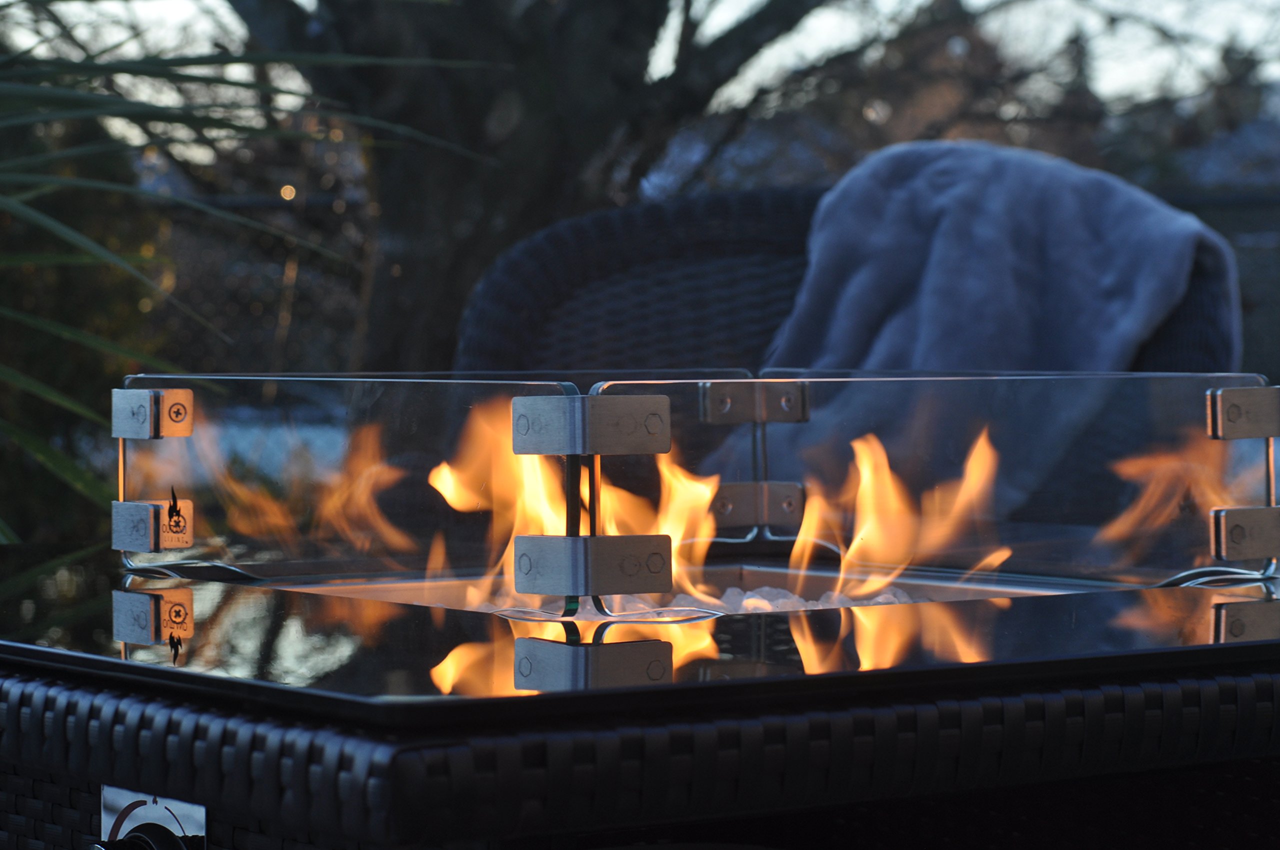 Outland Fire Table 3 Piece Square Accessory Set - Tempered Glass Lid Insert, Wind Guard Fence & UV Resistant Cover for 36-Inch Square Propane Fire Pits - Perfect for Outdoor Patio, Backyard & Camping Gatherings