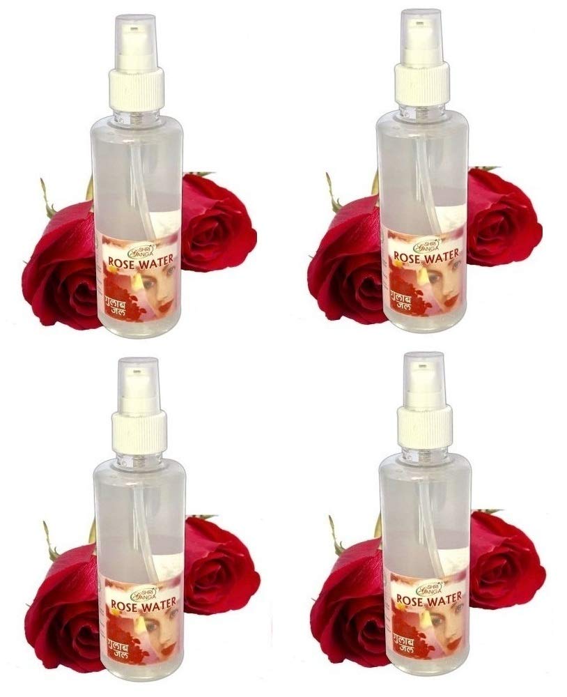 Shri Ganga Pure Rose Water 100ml (Pack of 4) - Natural Face Toner & Hydrating Mist for Skin Care, Hair Refresh & Aromatherapy