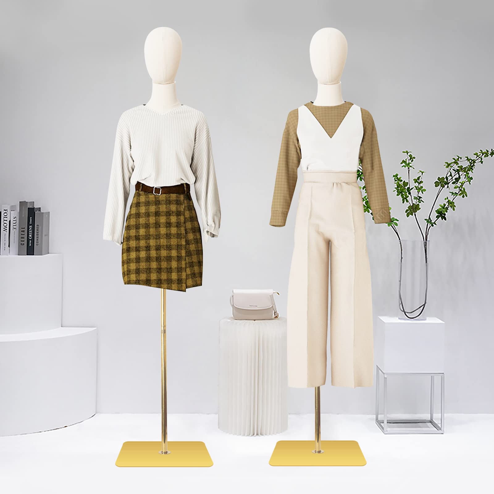 Professional Female Mannequin Torso with Detachable Head & Gold Metal Stand - Adjustable Dress Form for Sewing, Clothing Display & Jewelry Showcase - Perfect for Tailors, Fashion Designers & Boutique Visual Merchandising