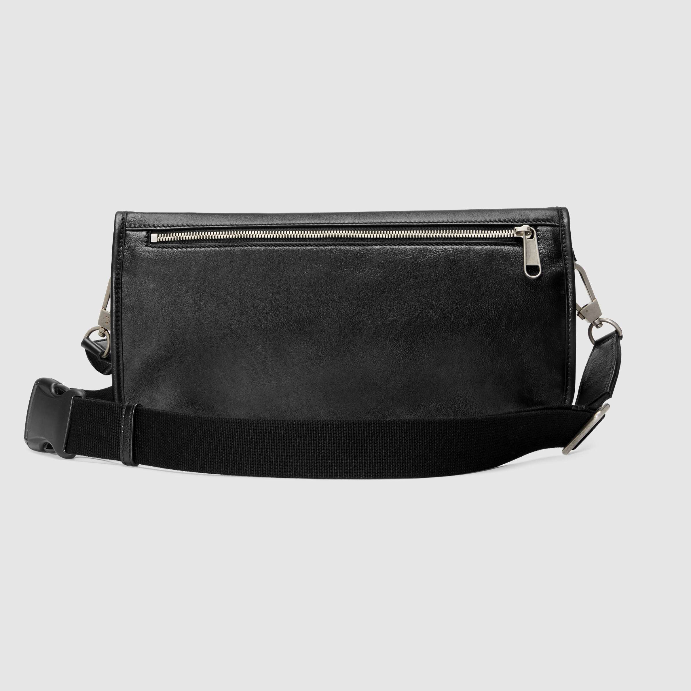 Gucci Medium Soft Leather Messenger Bag for Men & Women - Black Crossbody Shoulder Bag for Work, Travel & Daily Use