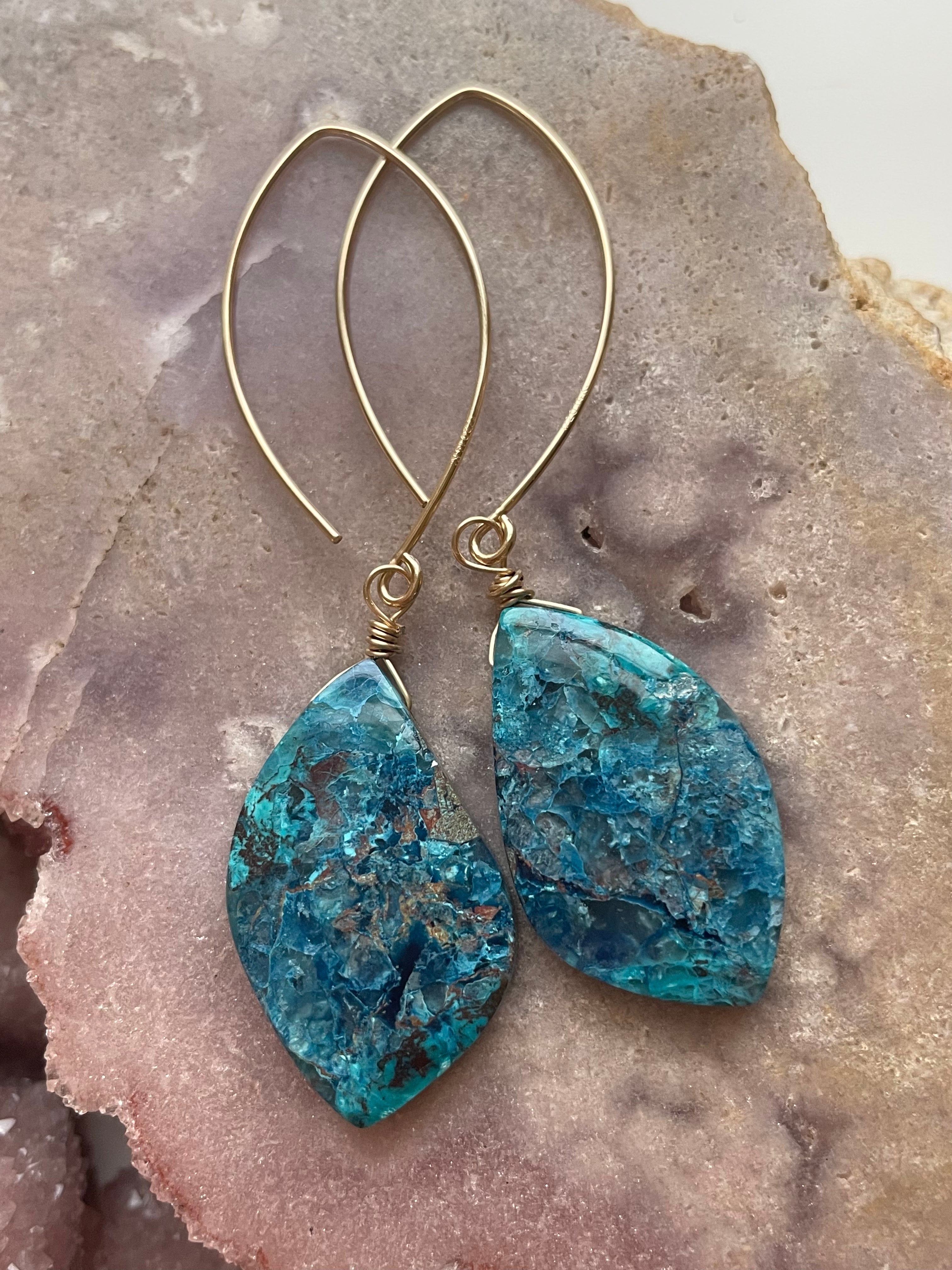 Custom Shattuckite Earrings - 14K Gold Filled Statement Jewelry for Women | Boho Chic Dangle Earrings for Party, Wedding & Everyday Wear