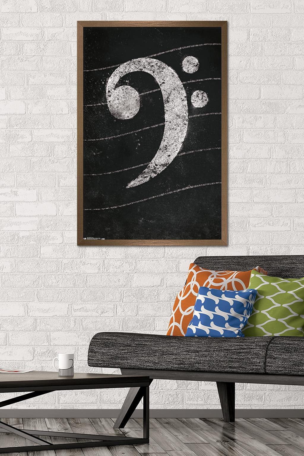 Trends International Bass Clef Chalk Wall Poster - 22.375 x 34 Inches, Bronze Framed Music Decor for Home, Studio & Classroom - Perfect for Music Teachers & Students
