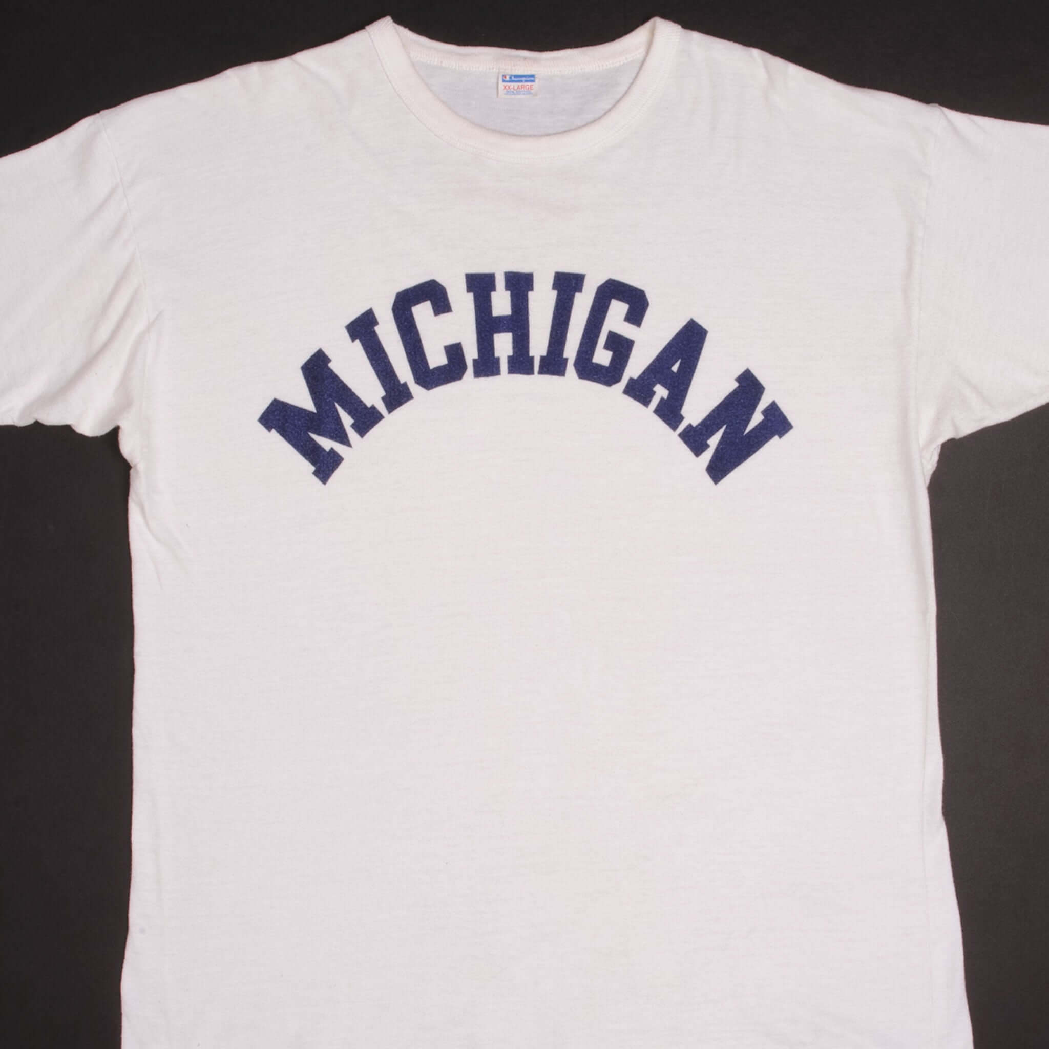 Vintage Champion Michigan University T-Shirt 1970s - XL Size, Made in USA - Retro College Apparel for Game Day & Casual Wear