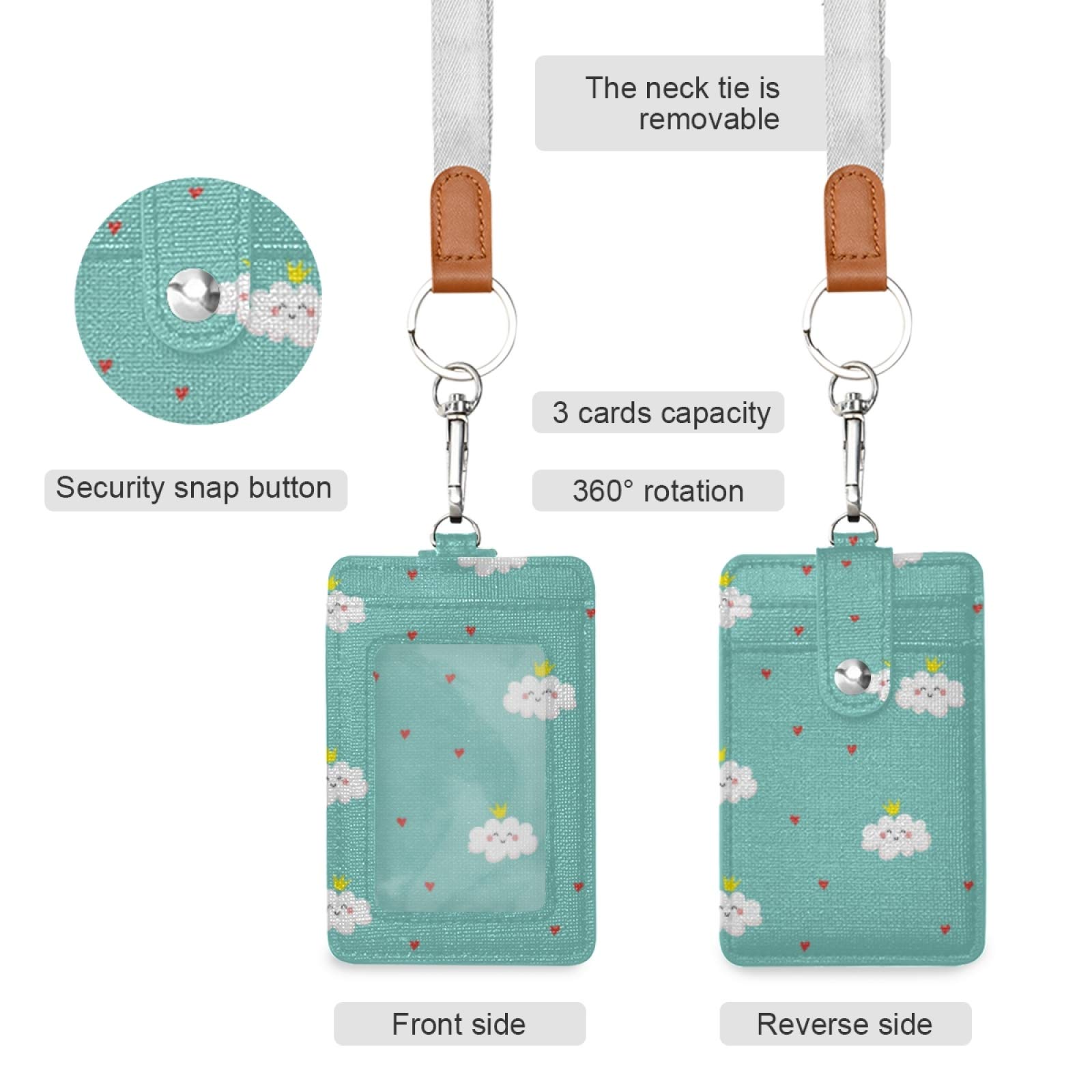 Vertical Leather ID Badge Holder with Lanyard for Office & School Staff